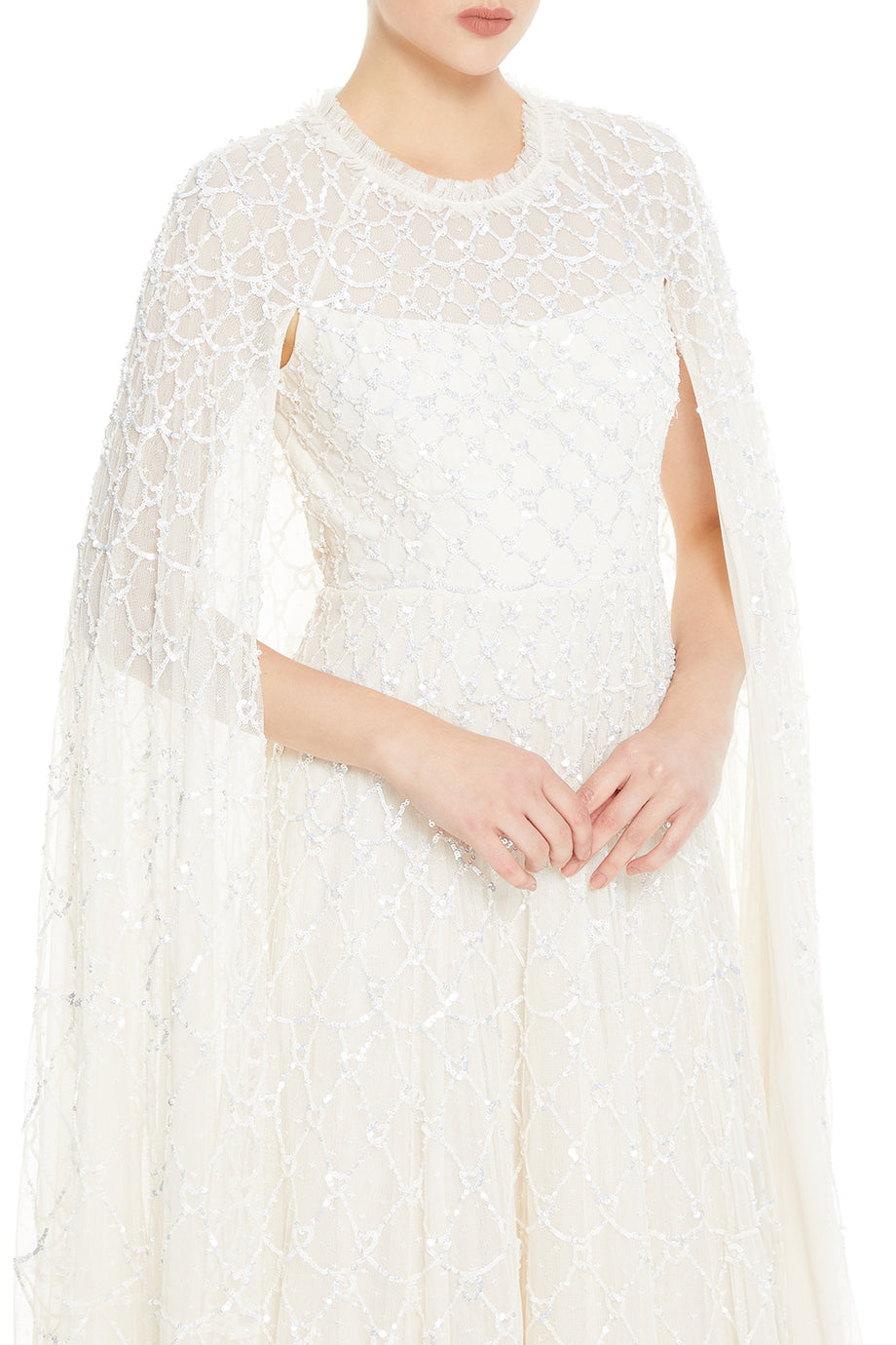 Heart Lattice Cape Evening Gown