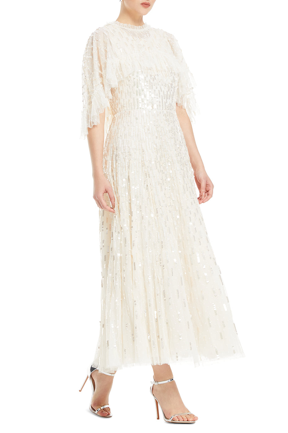 Sequin Dash Cape Evening Gown