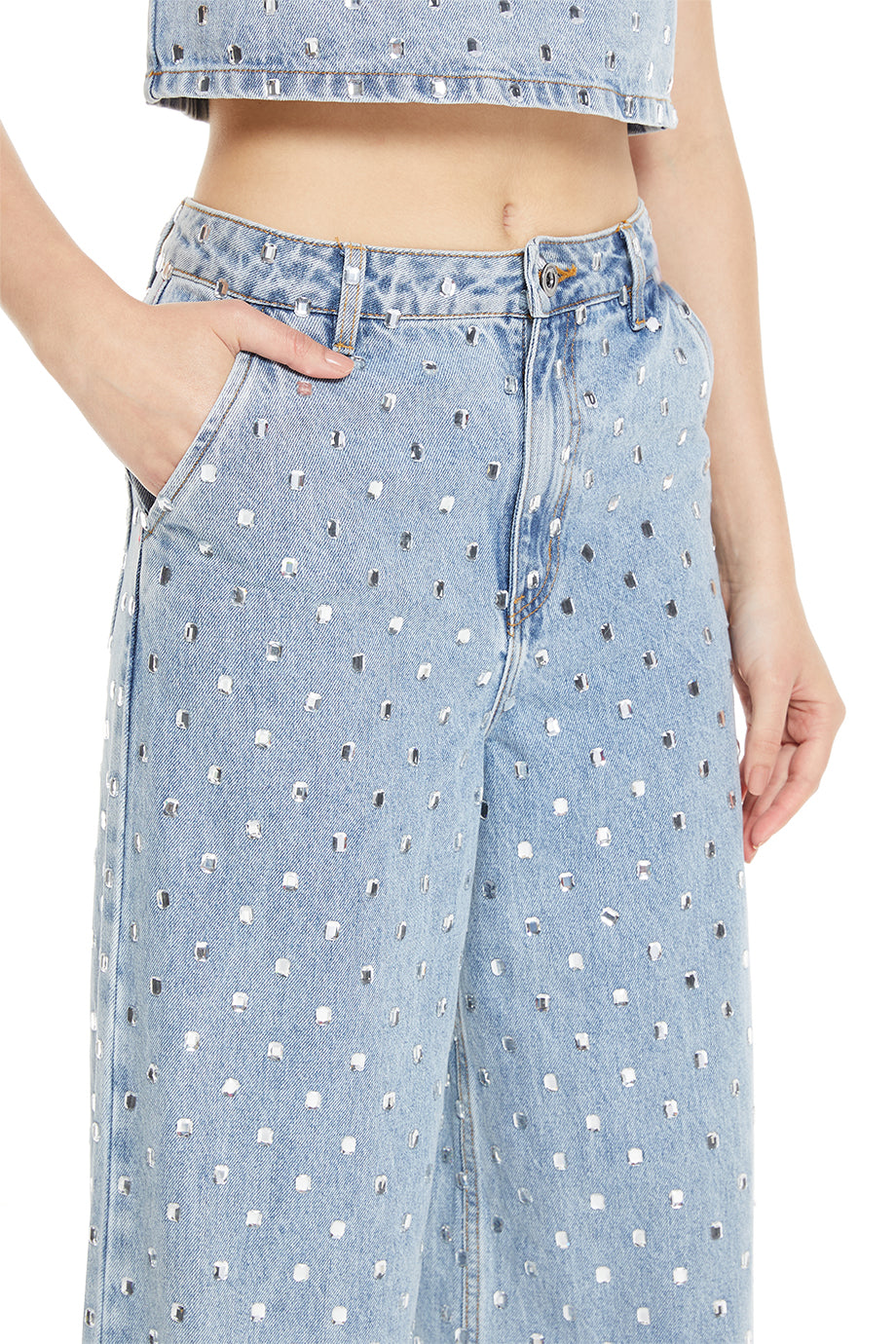 Rhinestone Denim Pants