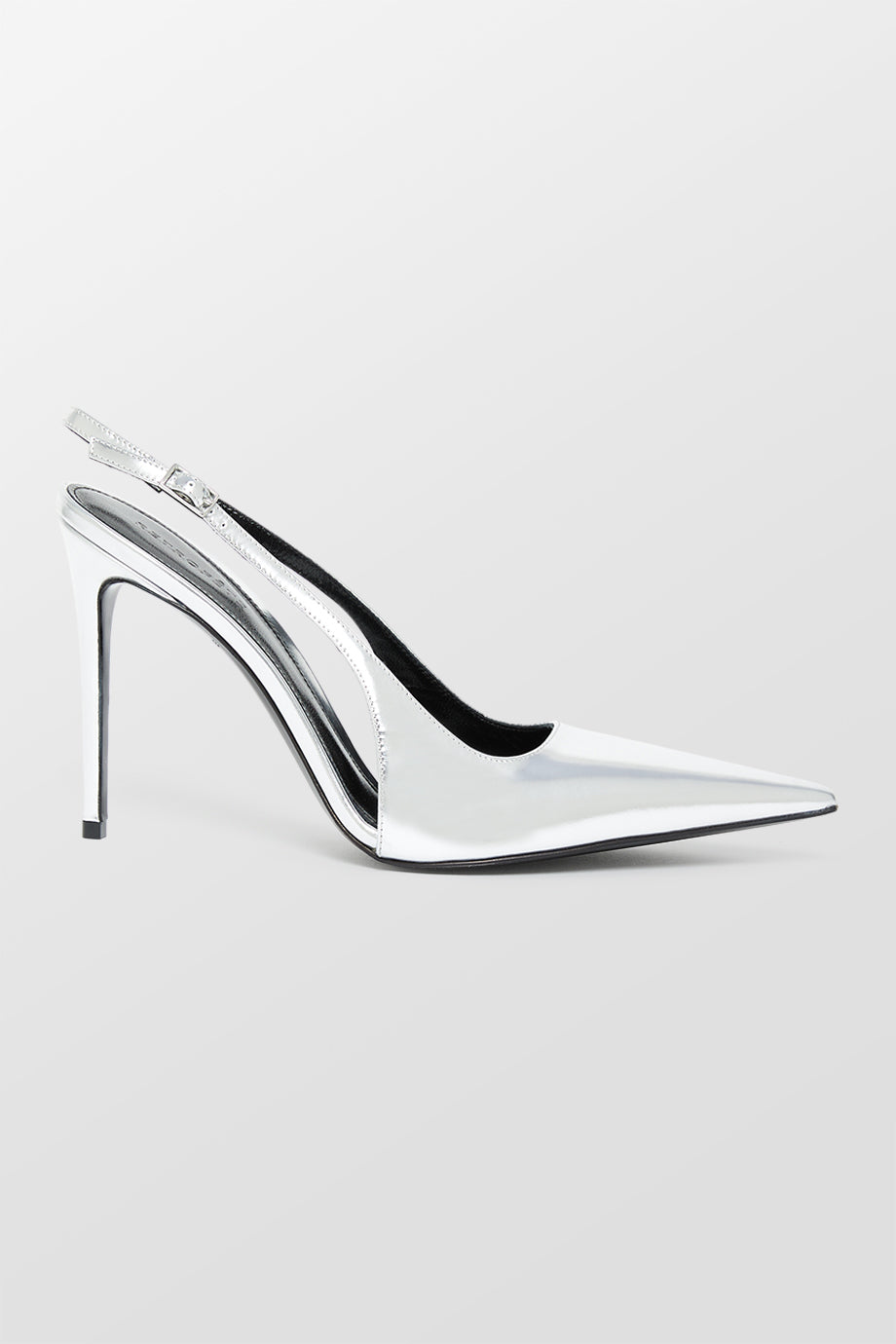 metallic sling back pointed toe heel