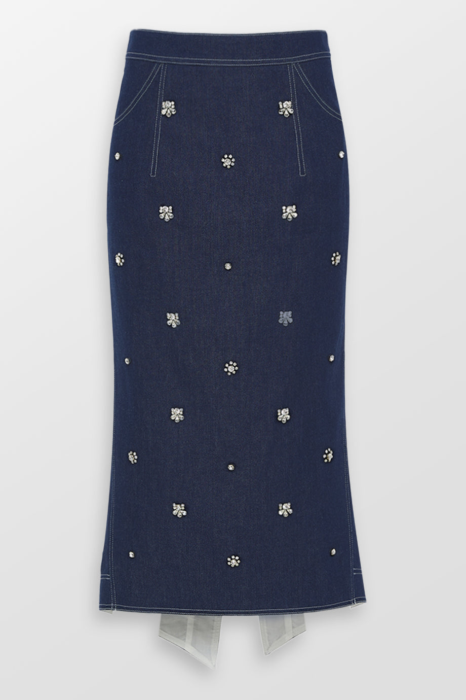 Sonia Crystal Embellished Denim Midi Skirt