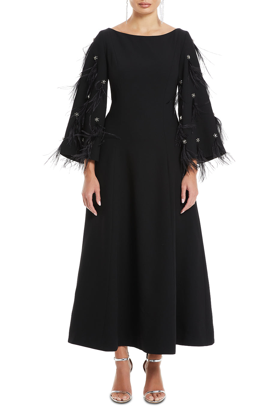 Clover Wide Sleeves Feathered Maxi Dress