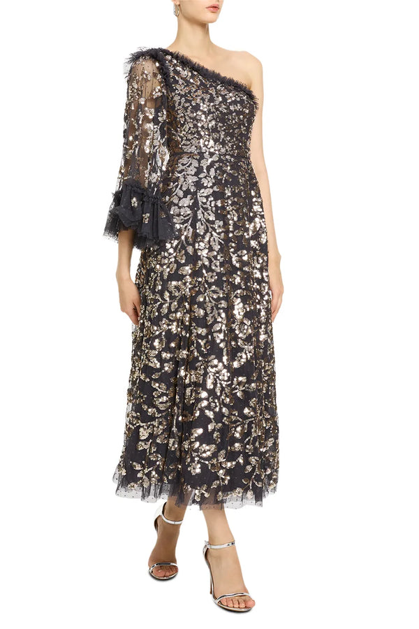 Falling Leaves One Shoulder Evening Dress