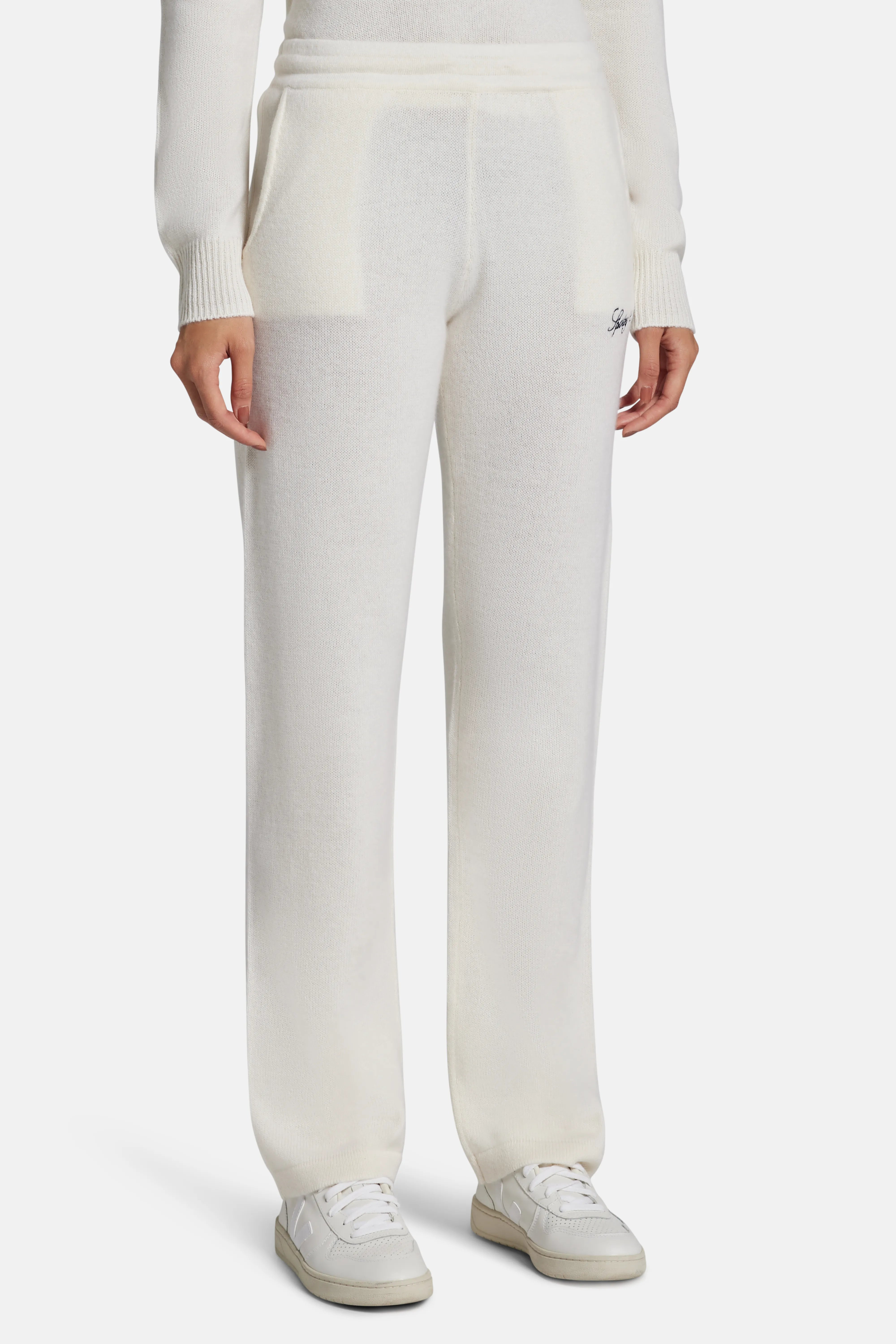 Vendome Script Cashmere Pants in Cream