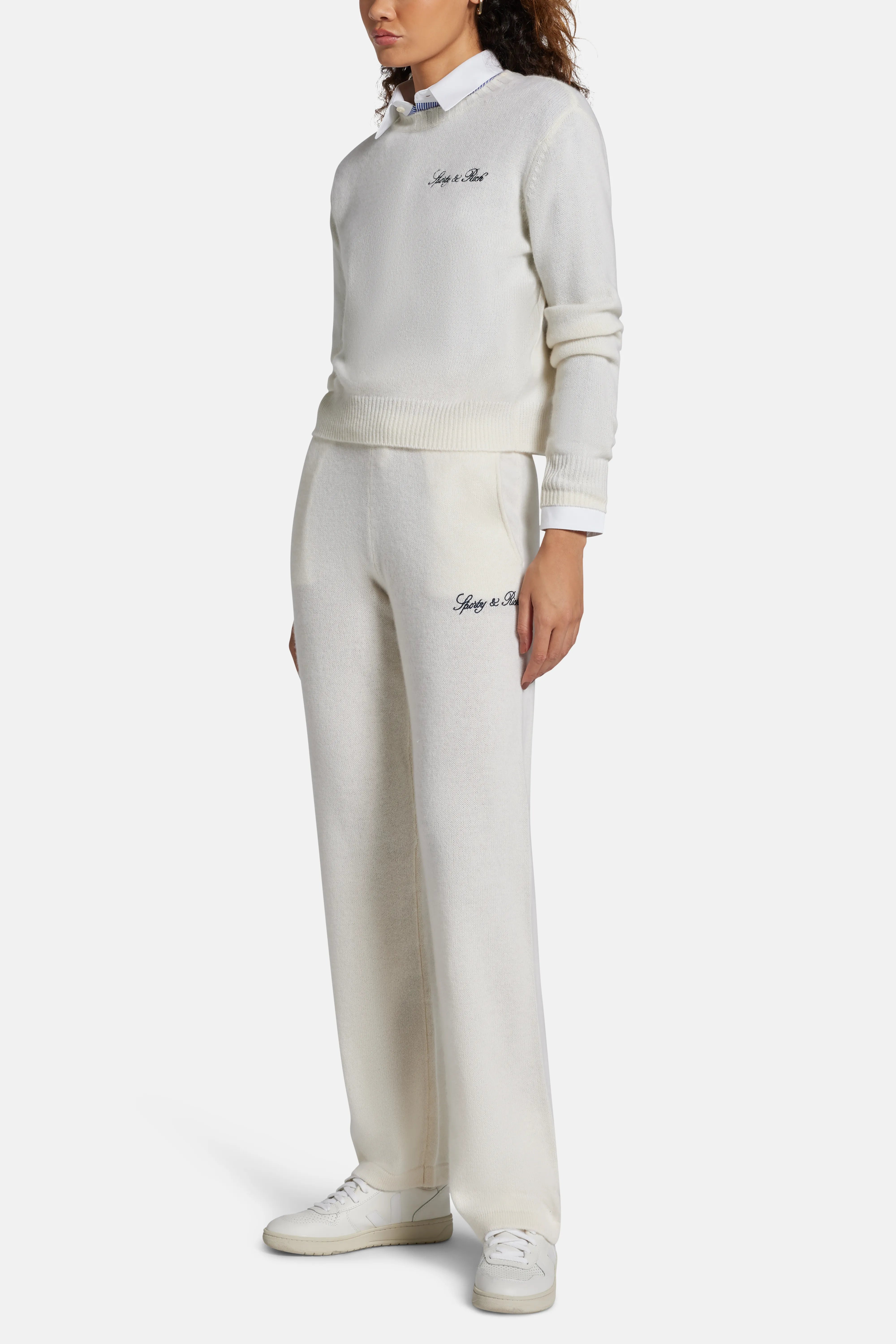 Vendome Script Cashmere Pants in Cream