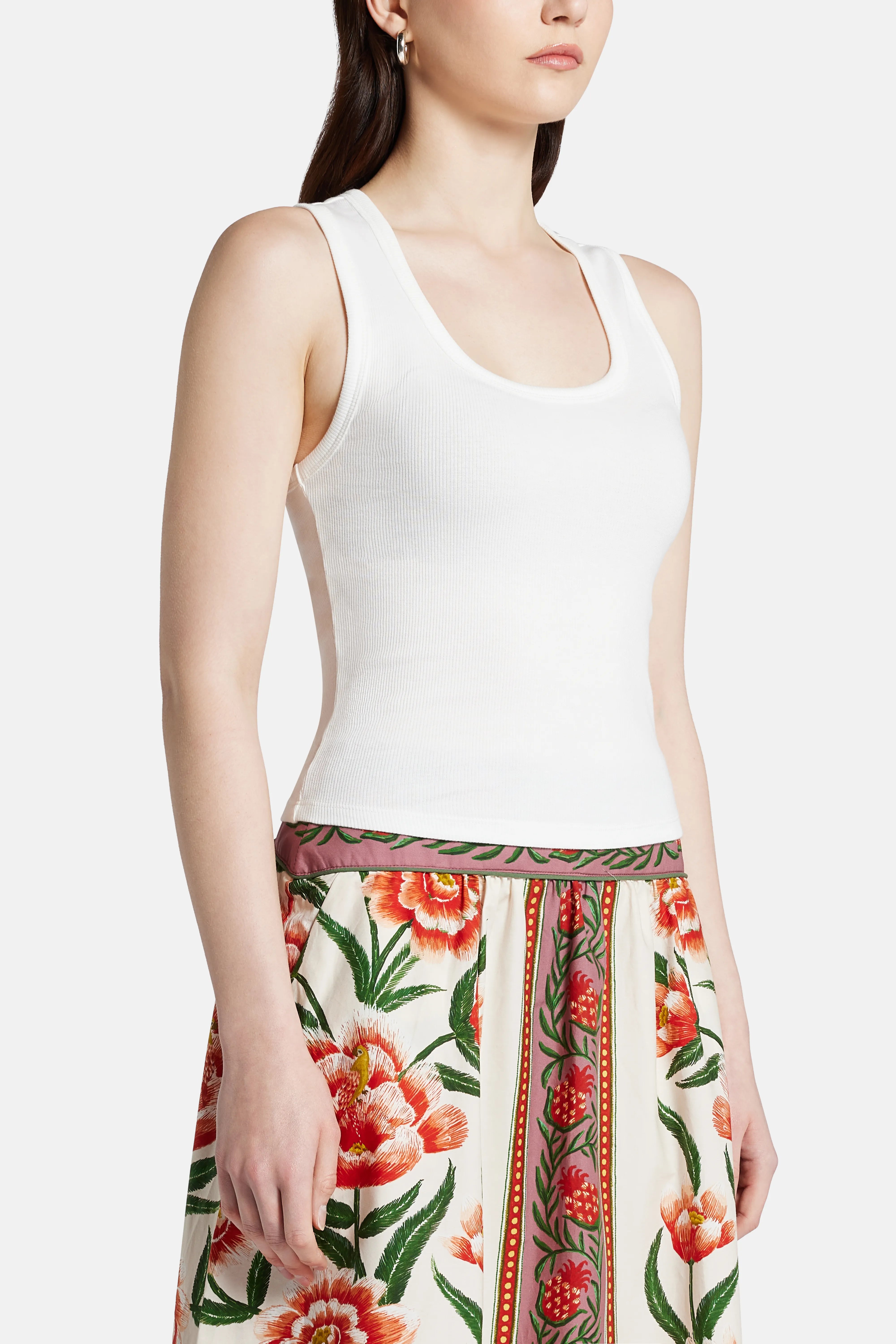 Banana Embroidered Cotton Tank Top in White