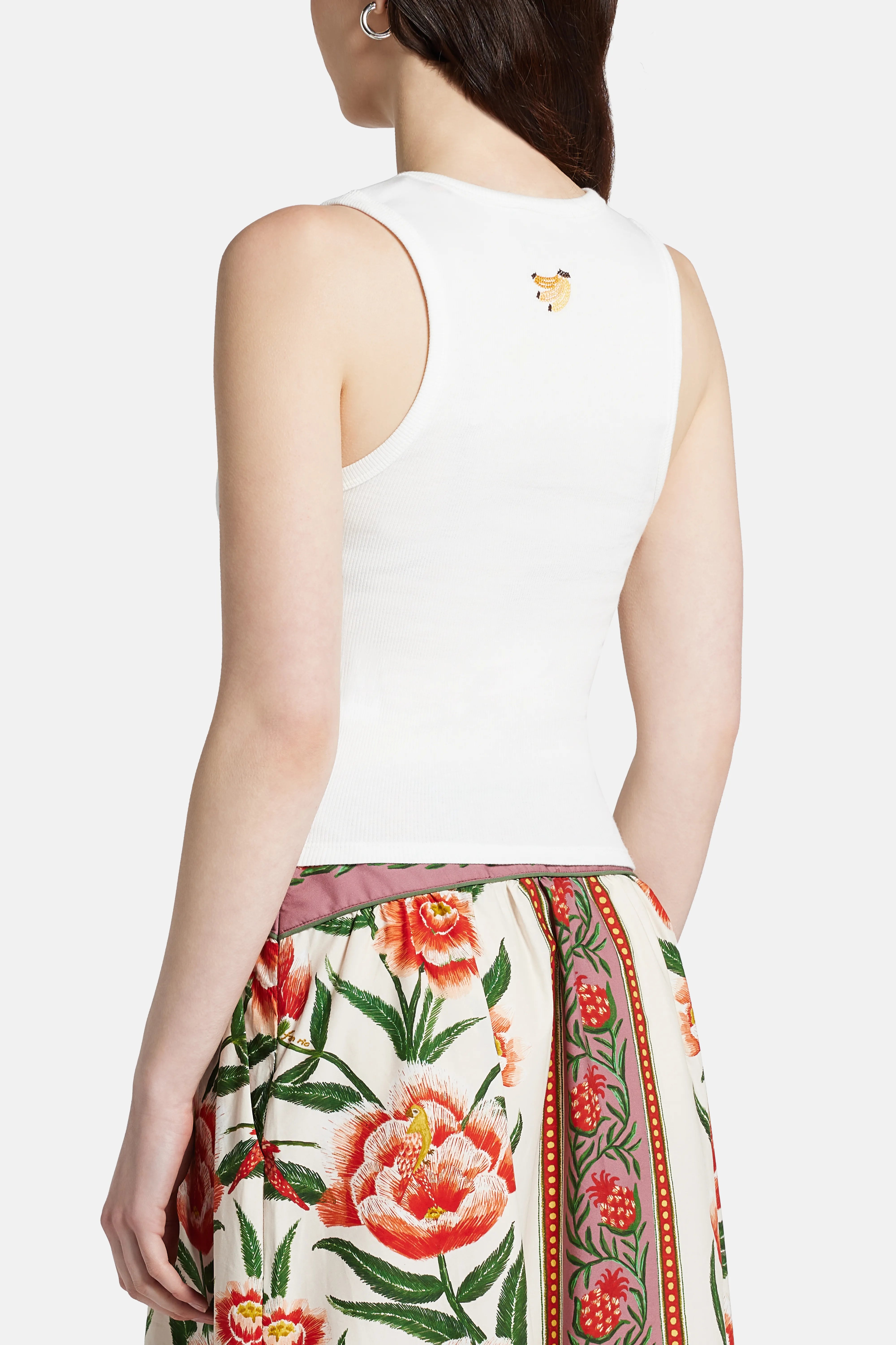 Banana Embroidered Cotton Tank Top in White