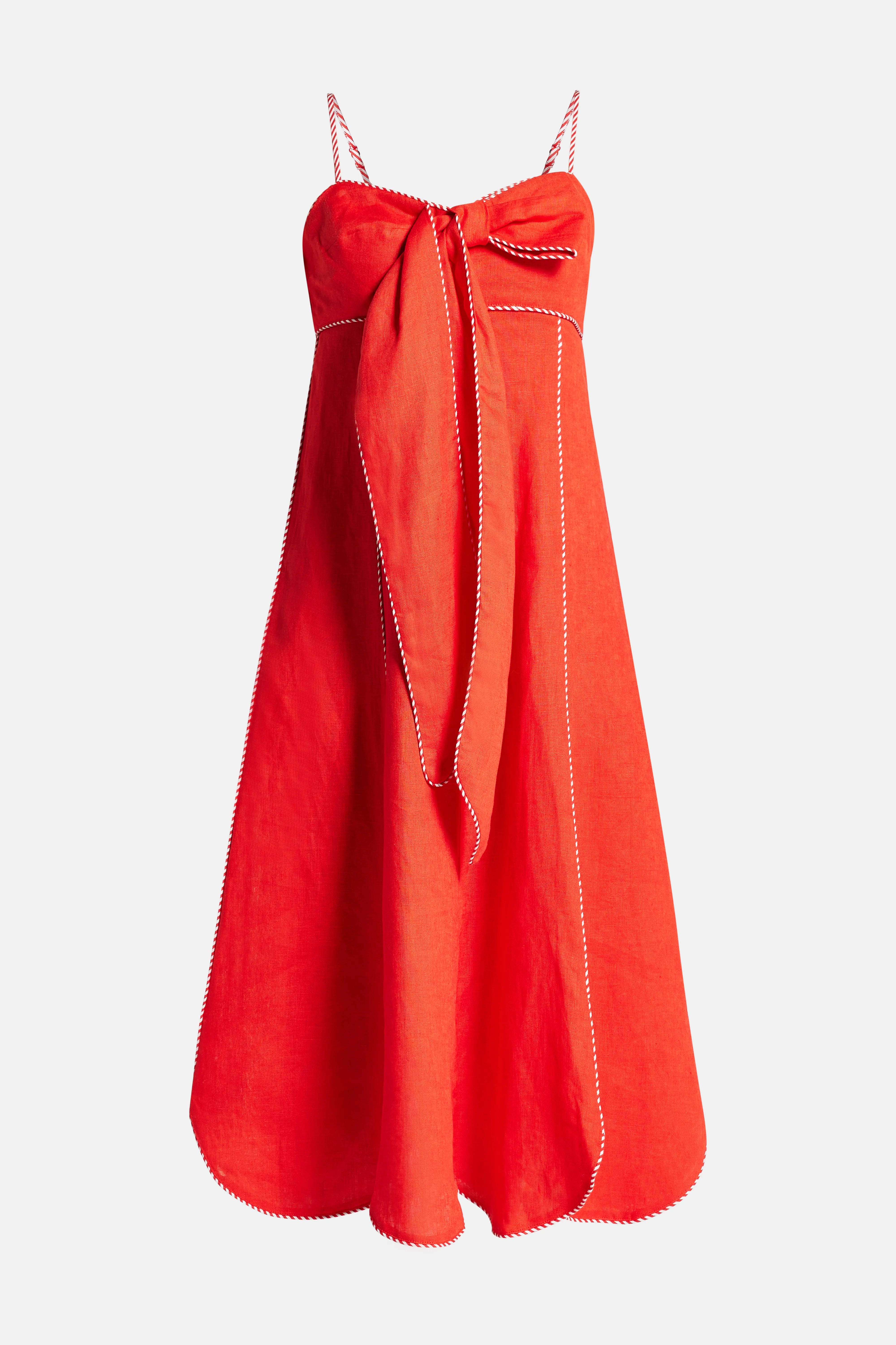 Cotton Sleeveless Bow Detail Midi Dress in Red