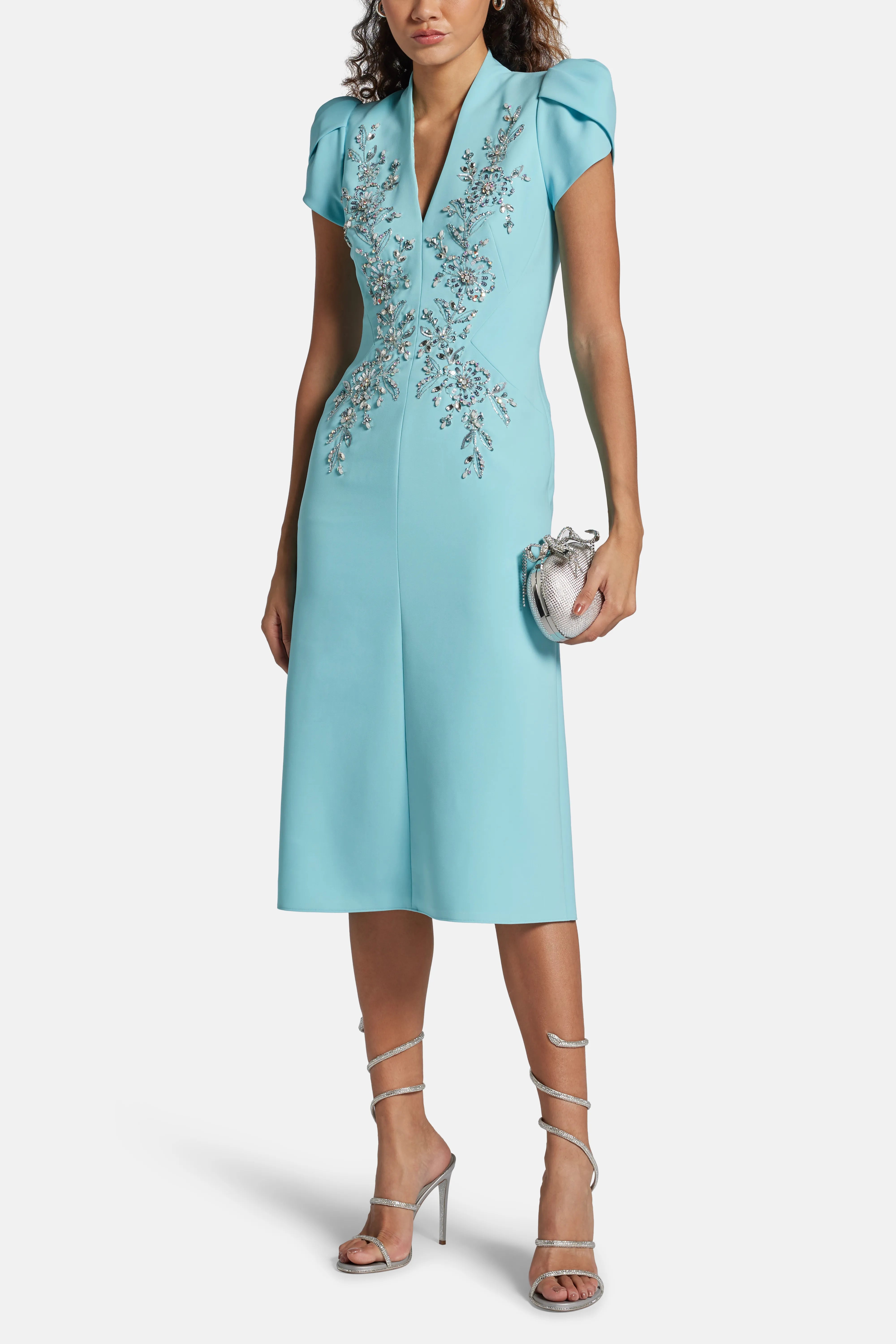 Freya Embellished Cocktail Midi Dress in Blue