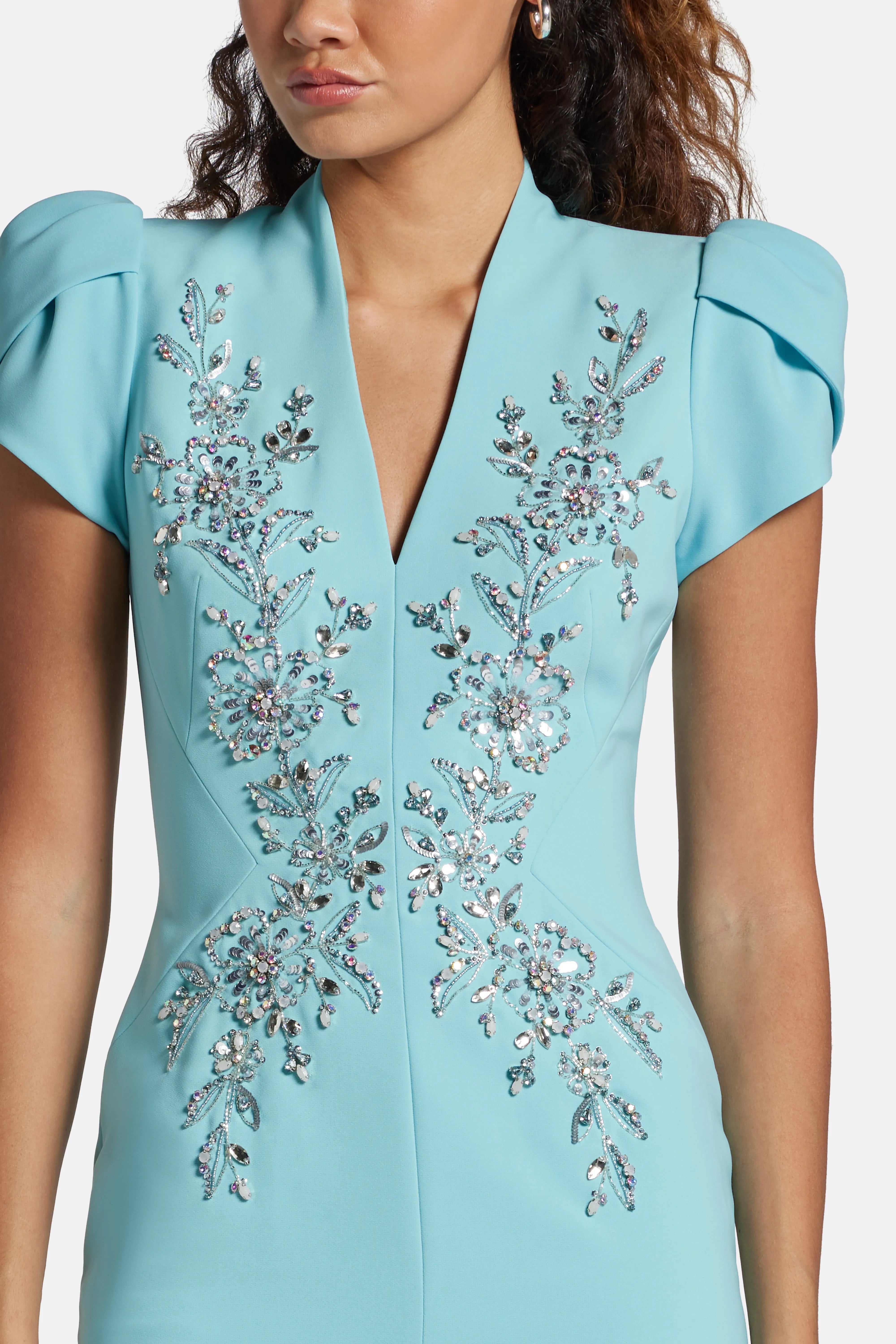 Freya Embellished Cocktail Midi Dress in Blue