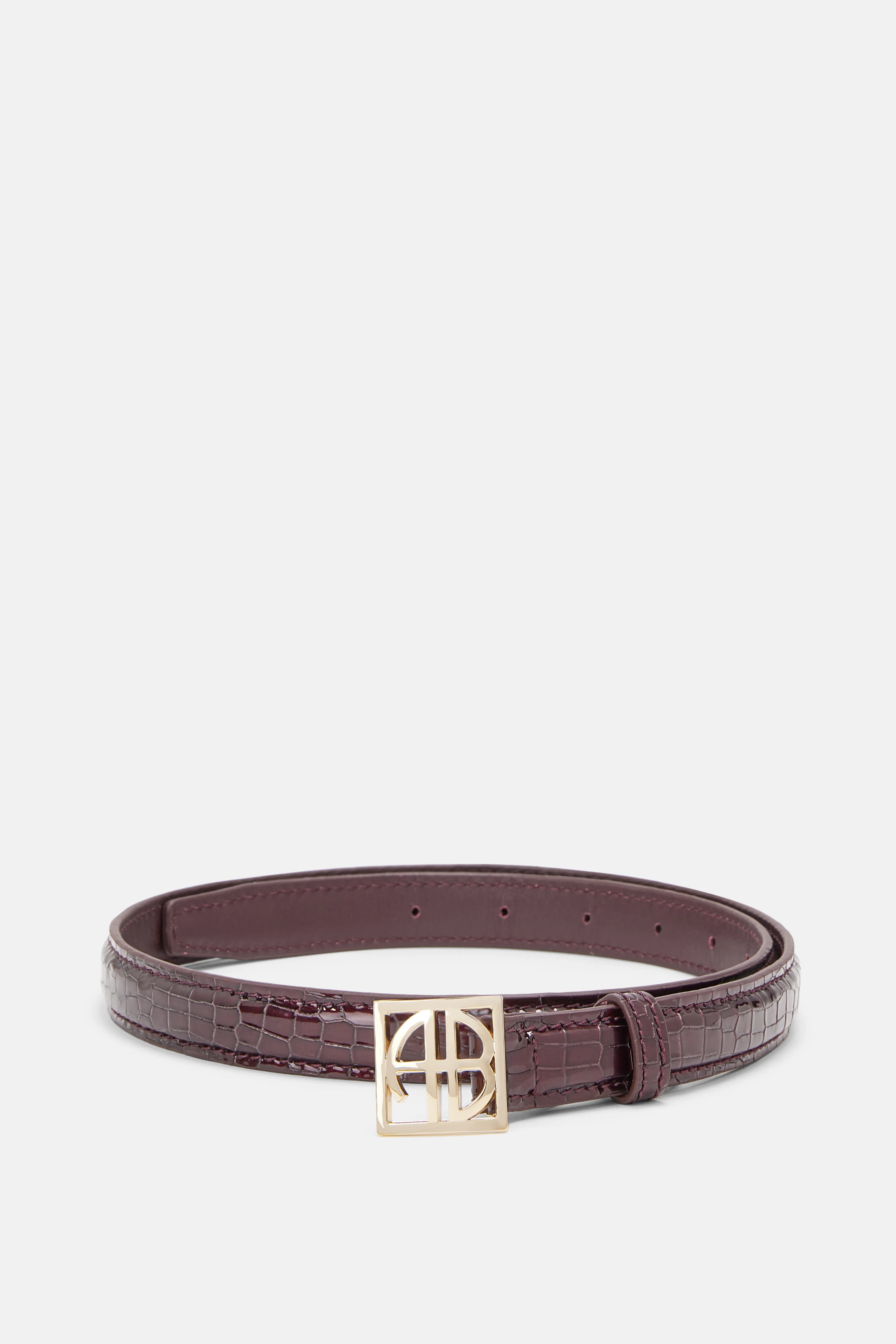 Monogram Logo Embossed Belt in Burgundy