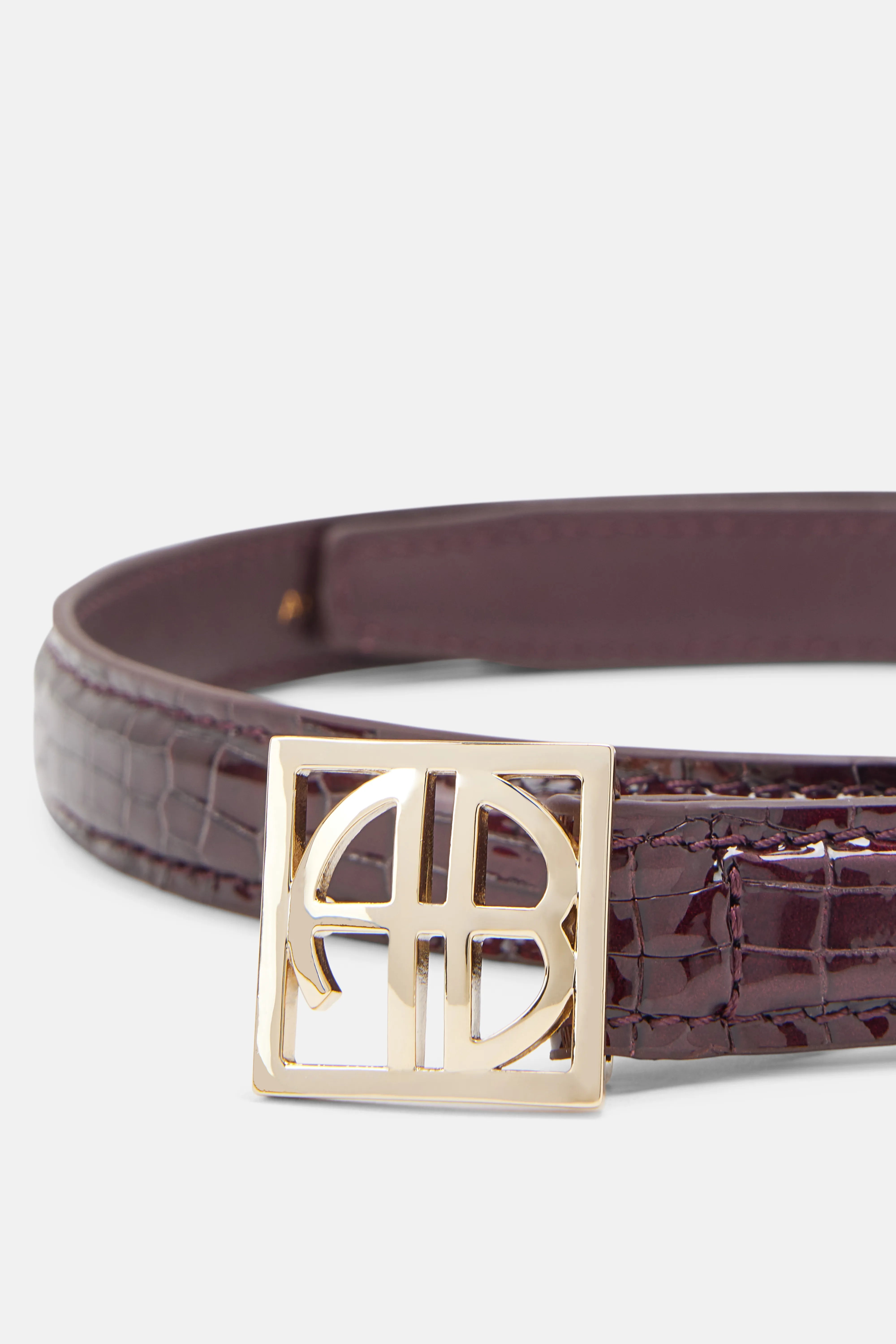 Monogram Logo Embossed Belt in Burgundy