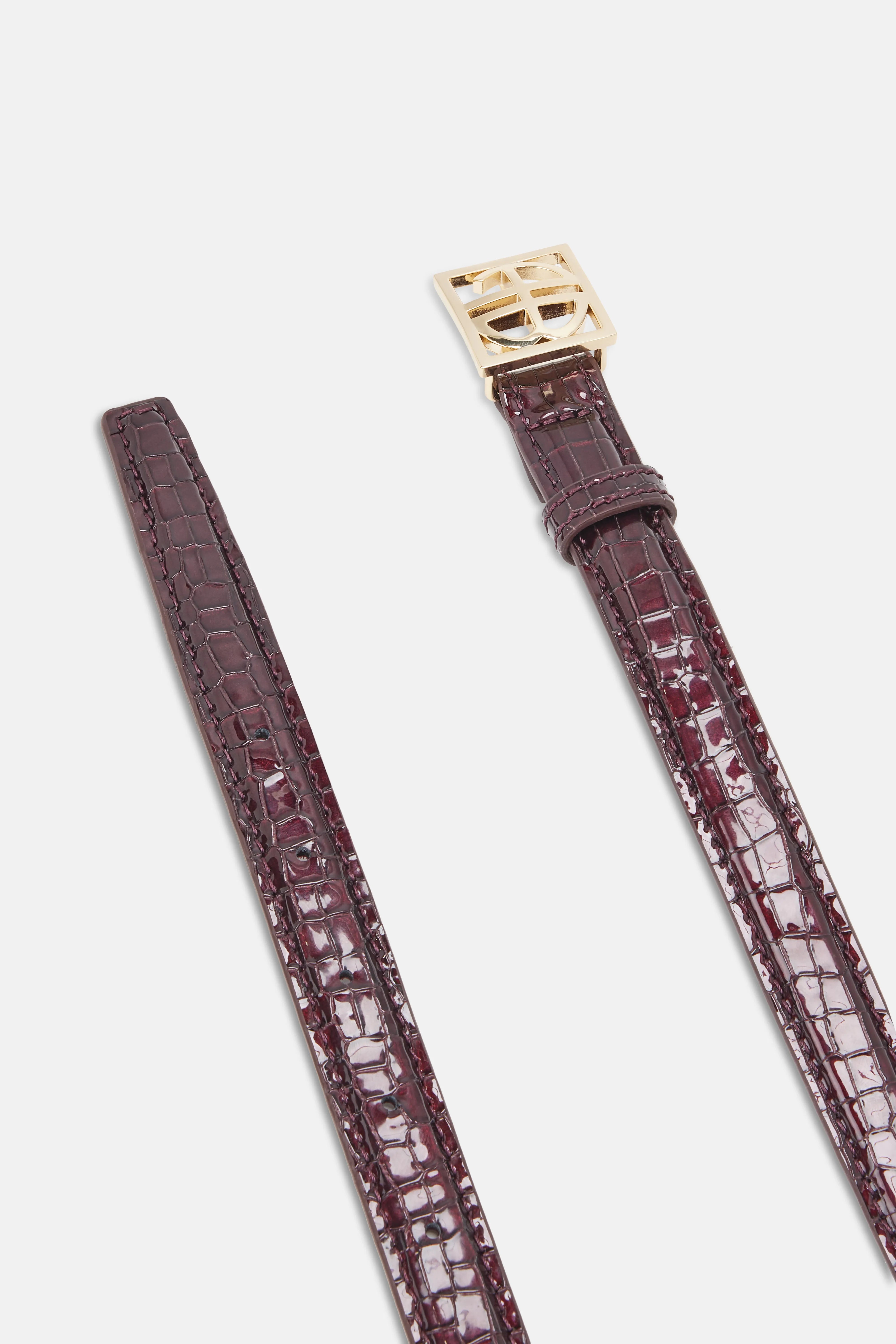 Monogram Logo Embossed Belt in Burgundy