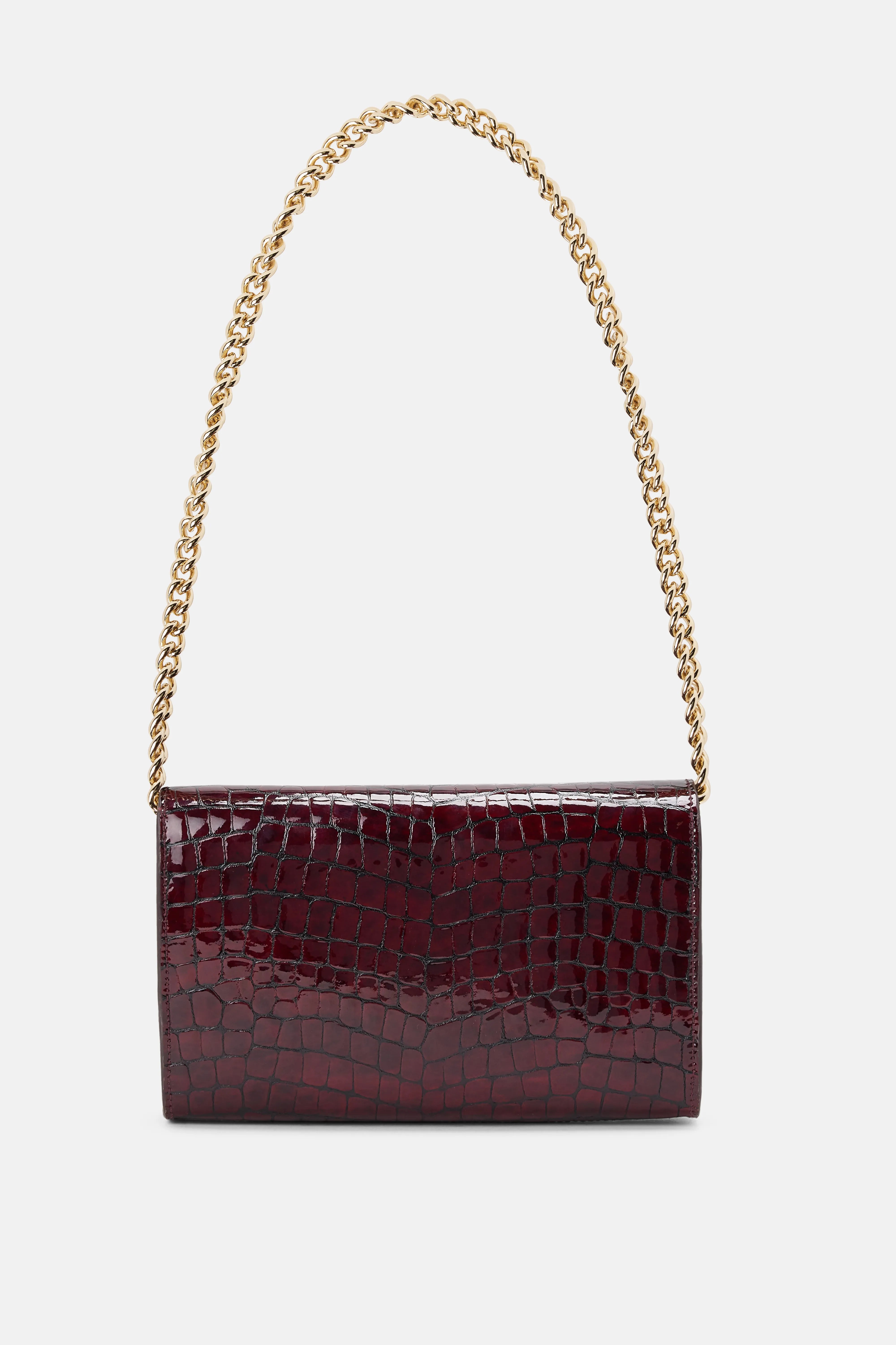 Elly Logo Embossed Mini Clutch Bag in Burgundy