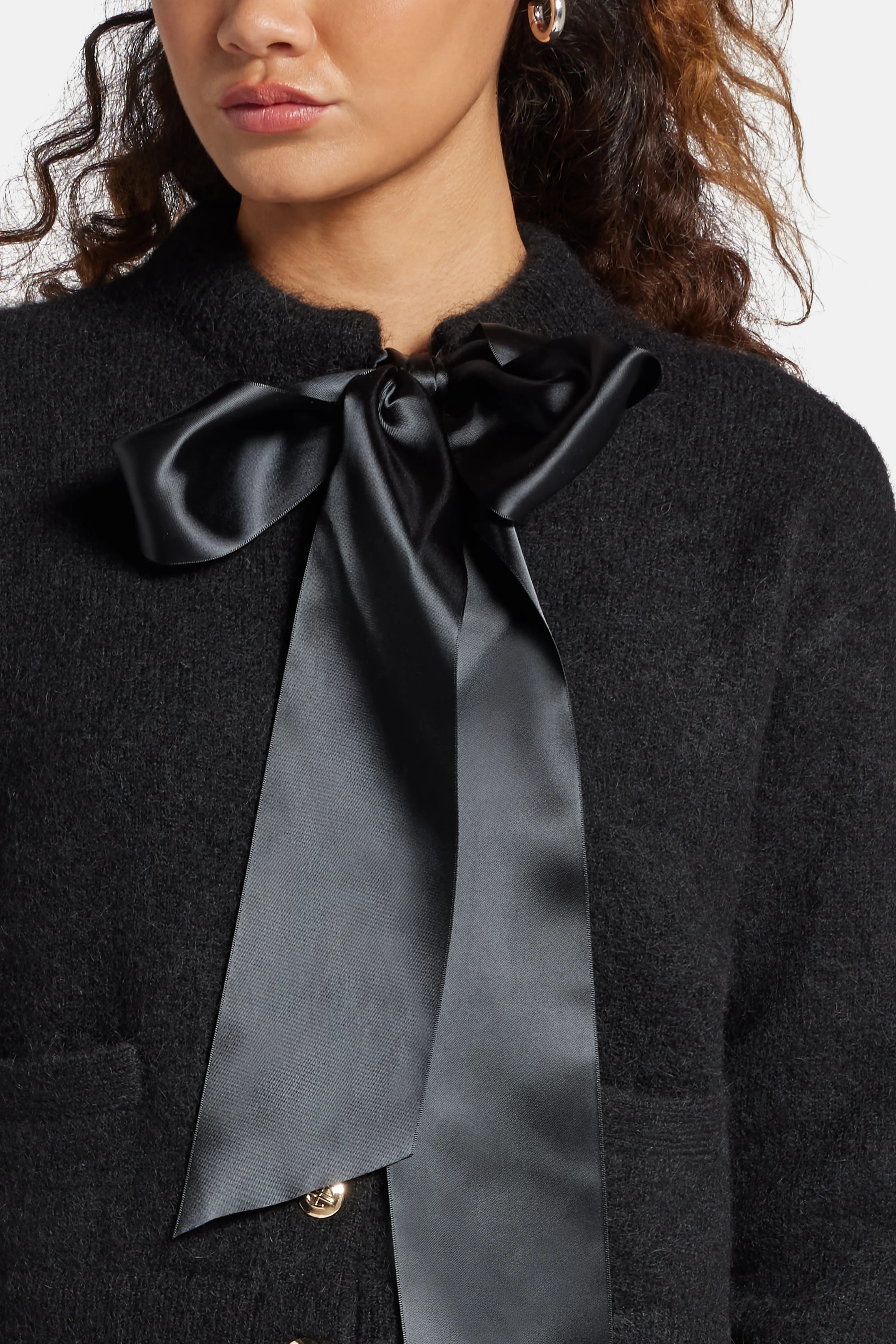 Rhodes Bow Nylon Cardigan in Black