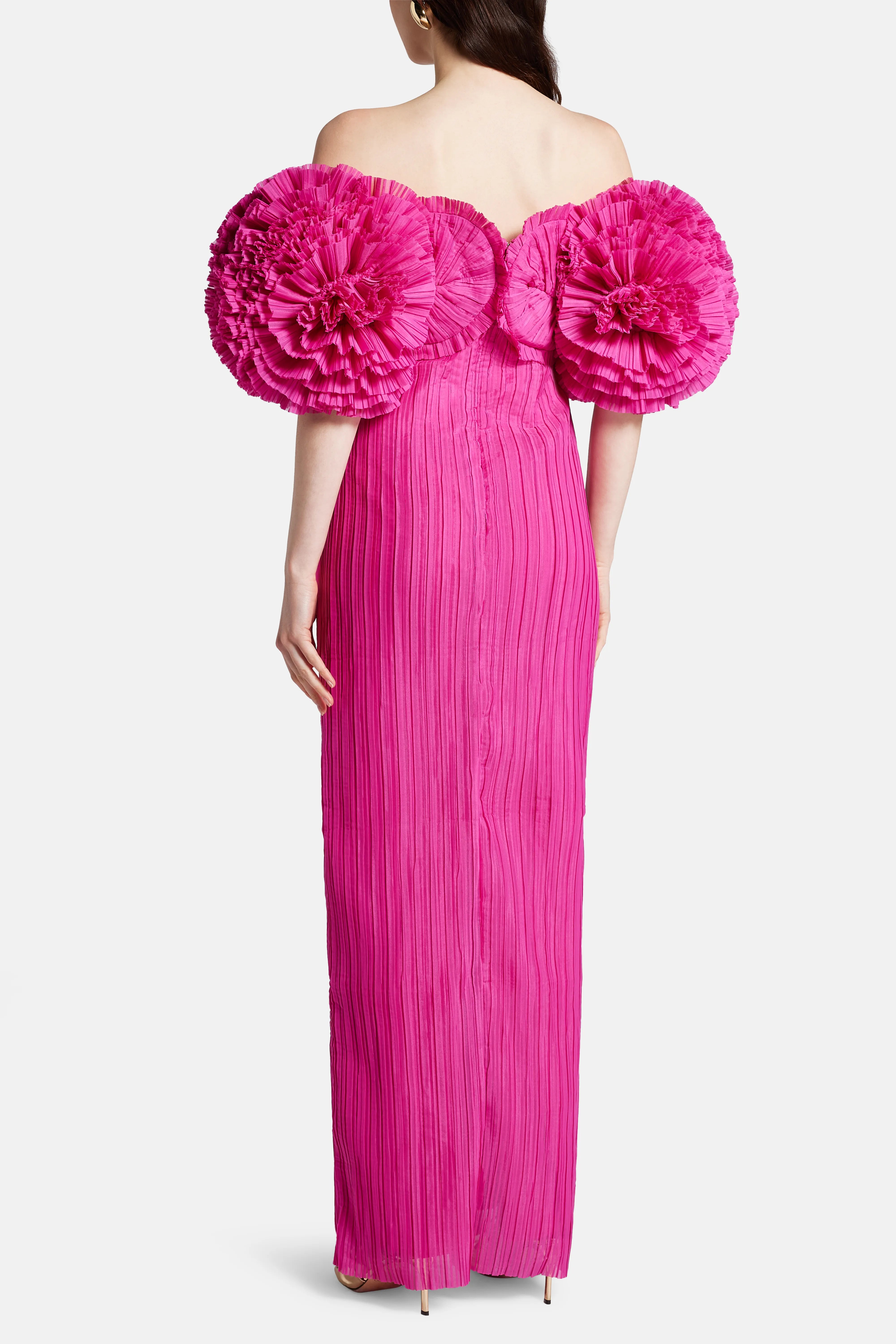 Crystallise Floral Sleeves Pleated Maxi Dress in Pink