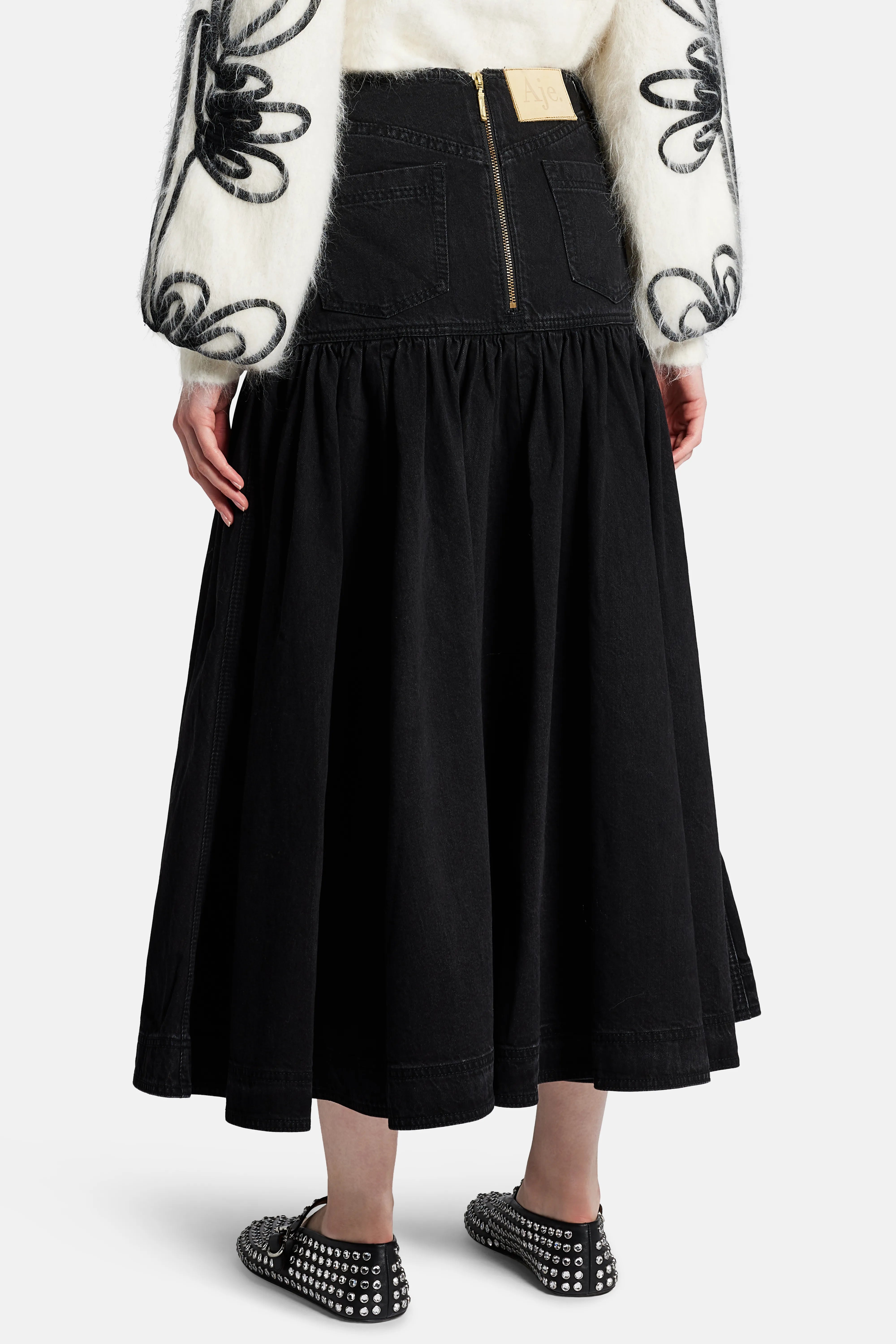 Maya Denim Midi Skirt in Black