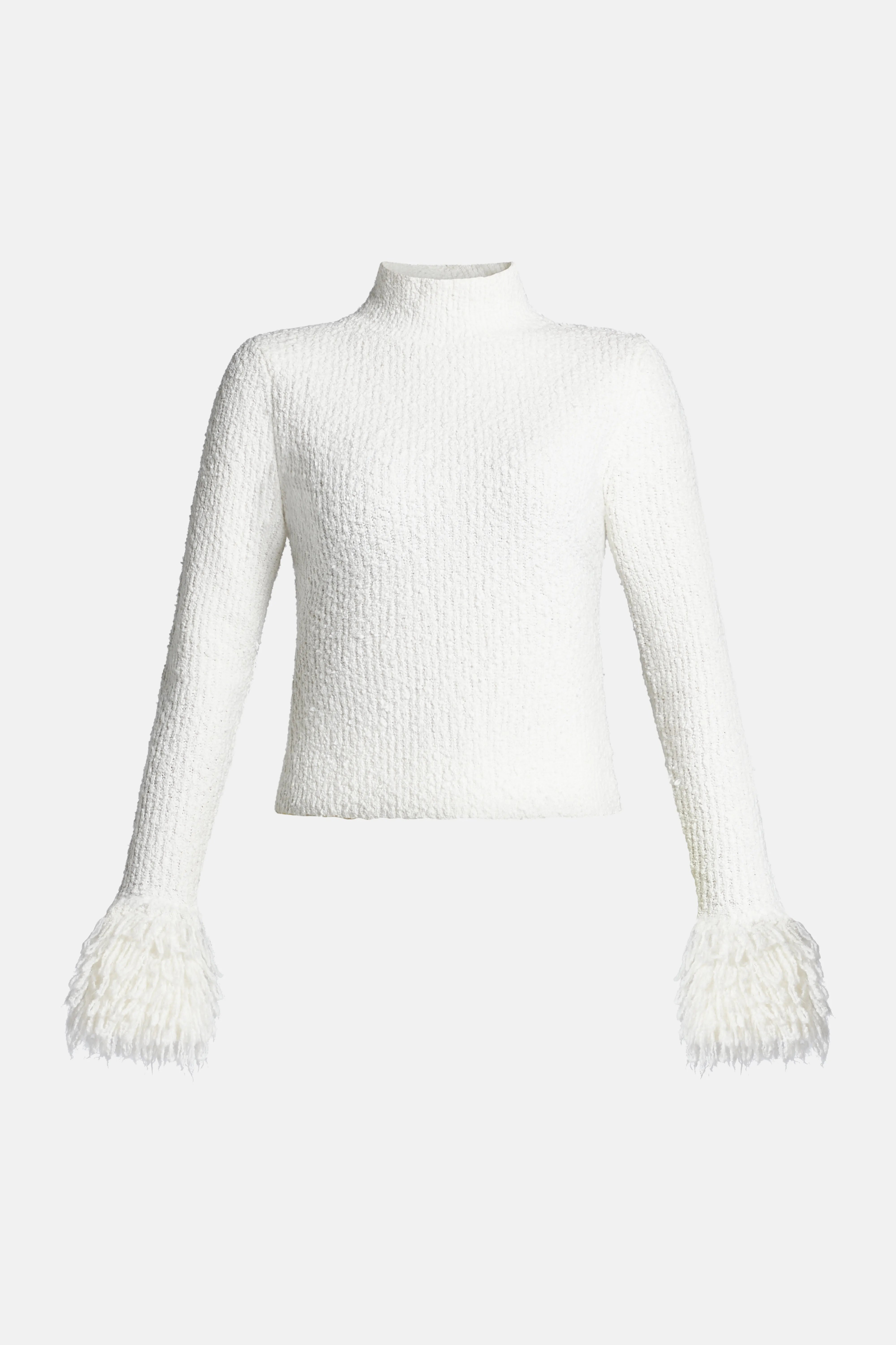 Dimension Textural Knit Skivvy Sleeves Cotton Top in White