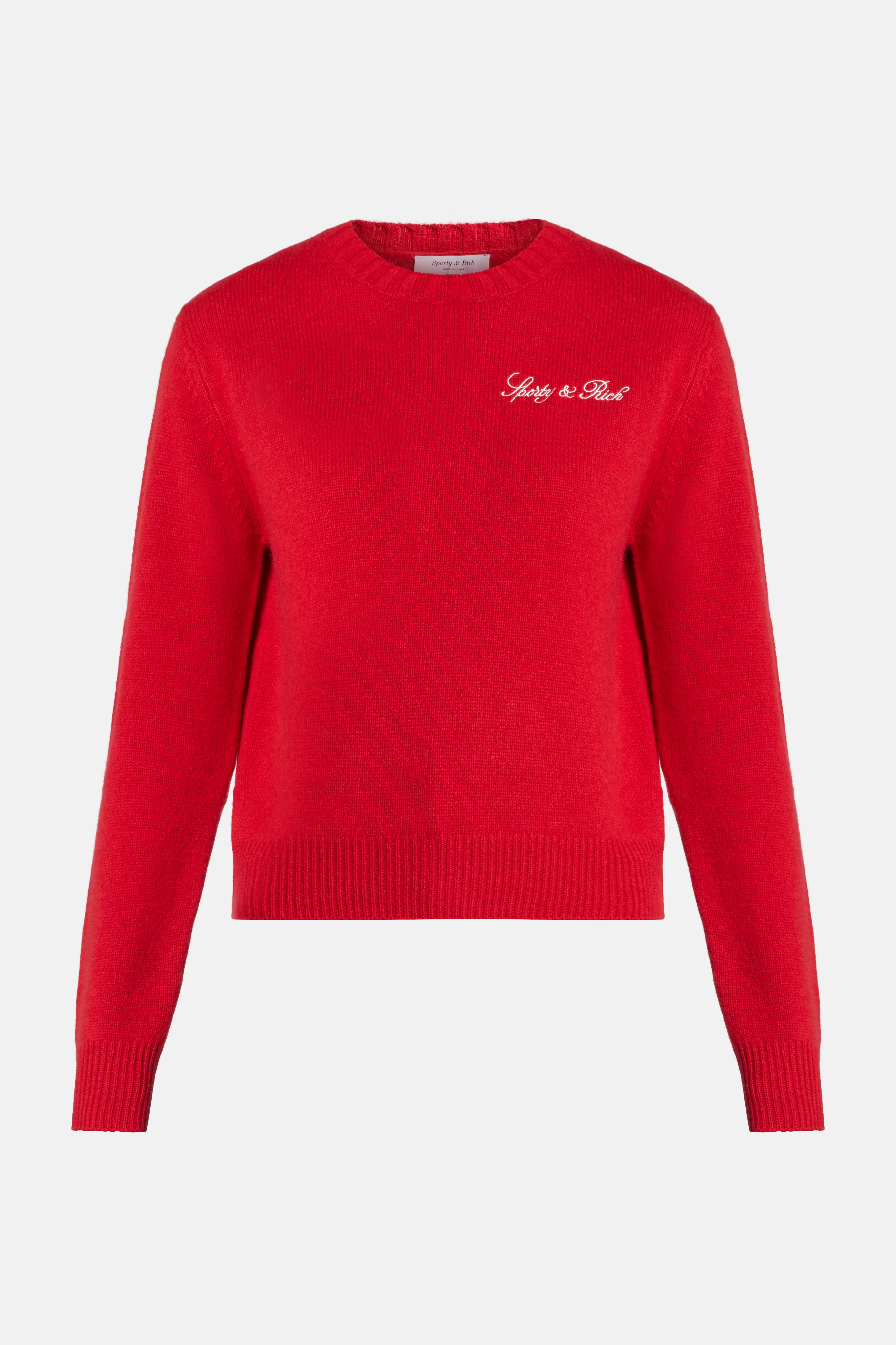 Vendome Script Logo Cashmere Crewneck Sweatshirt in Red