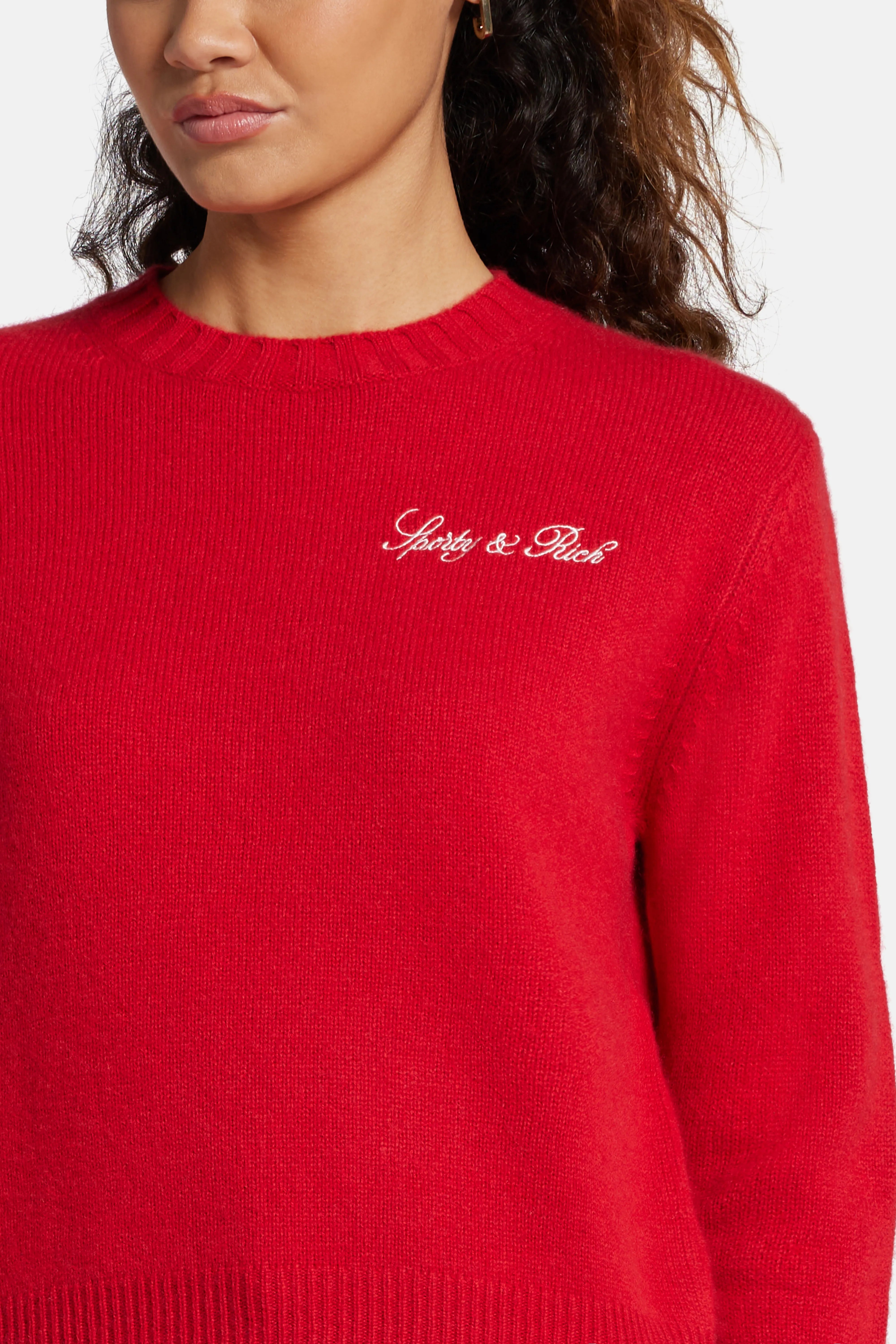 Vendome Script Logo Cashmere Crewneck Sweatshirt in Red