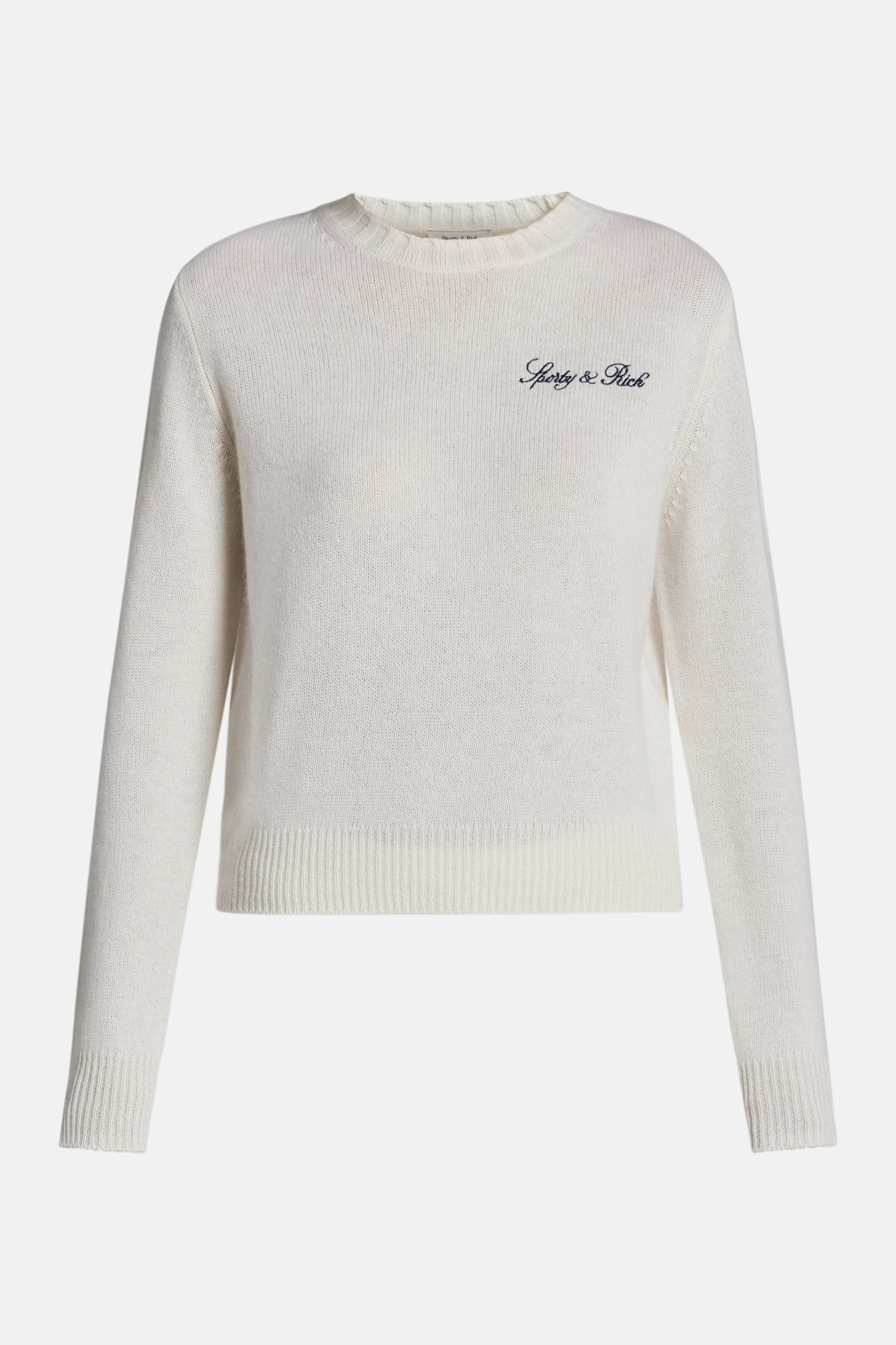 Vendome Script Logo Cashmere Crewneck Sweatshirt in White