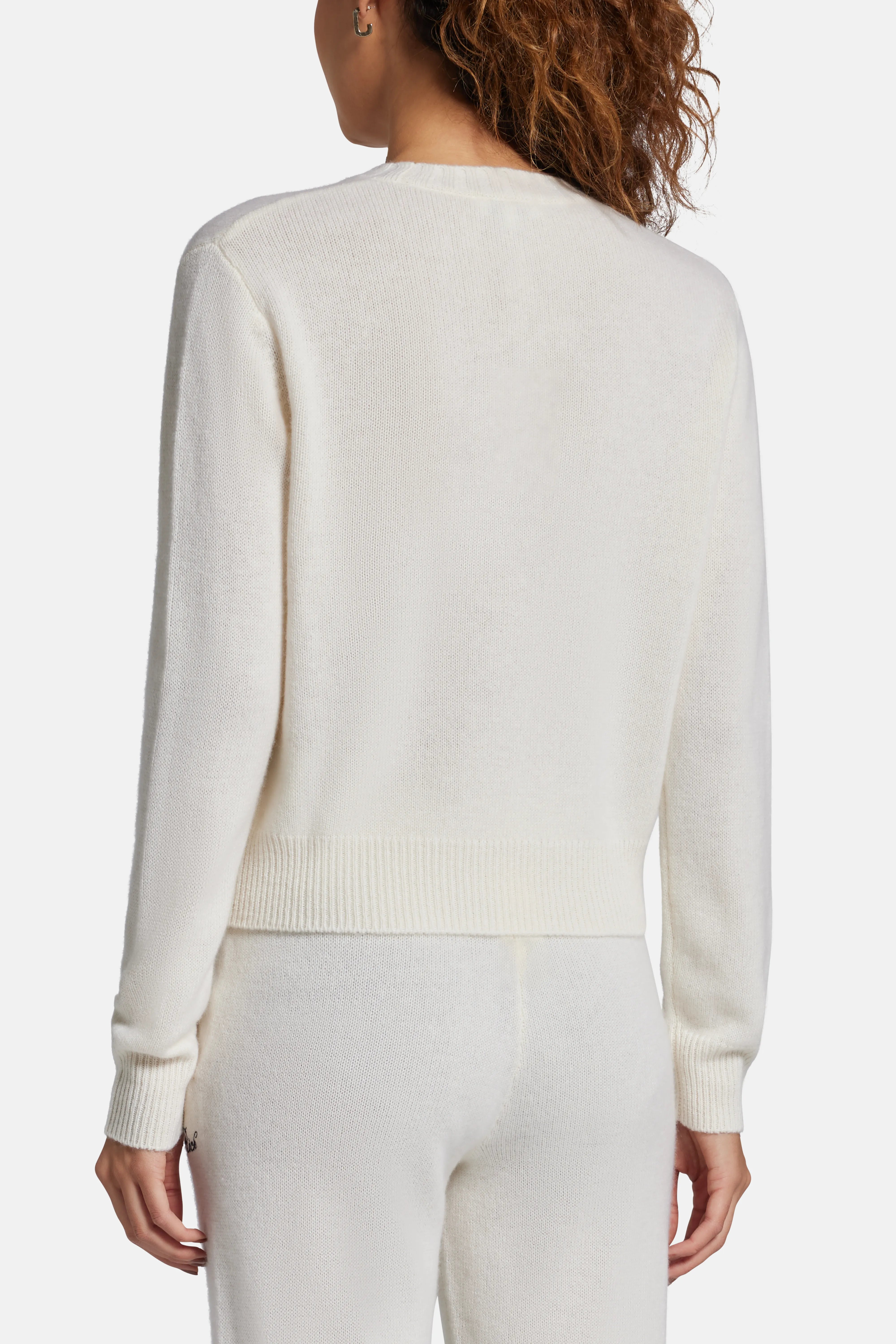 Vendome Script Logo Cashmere Crewneck Sweatshirt in White