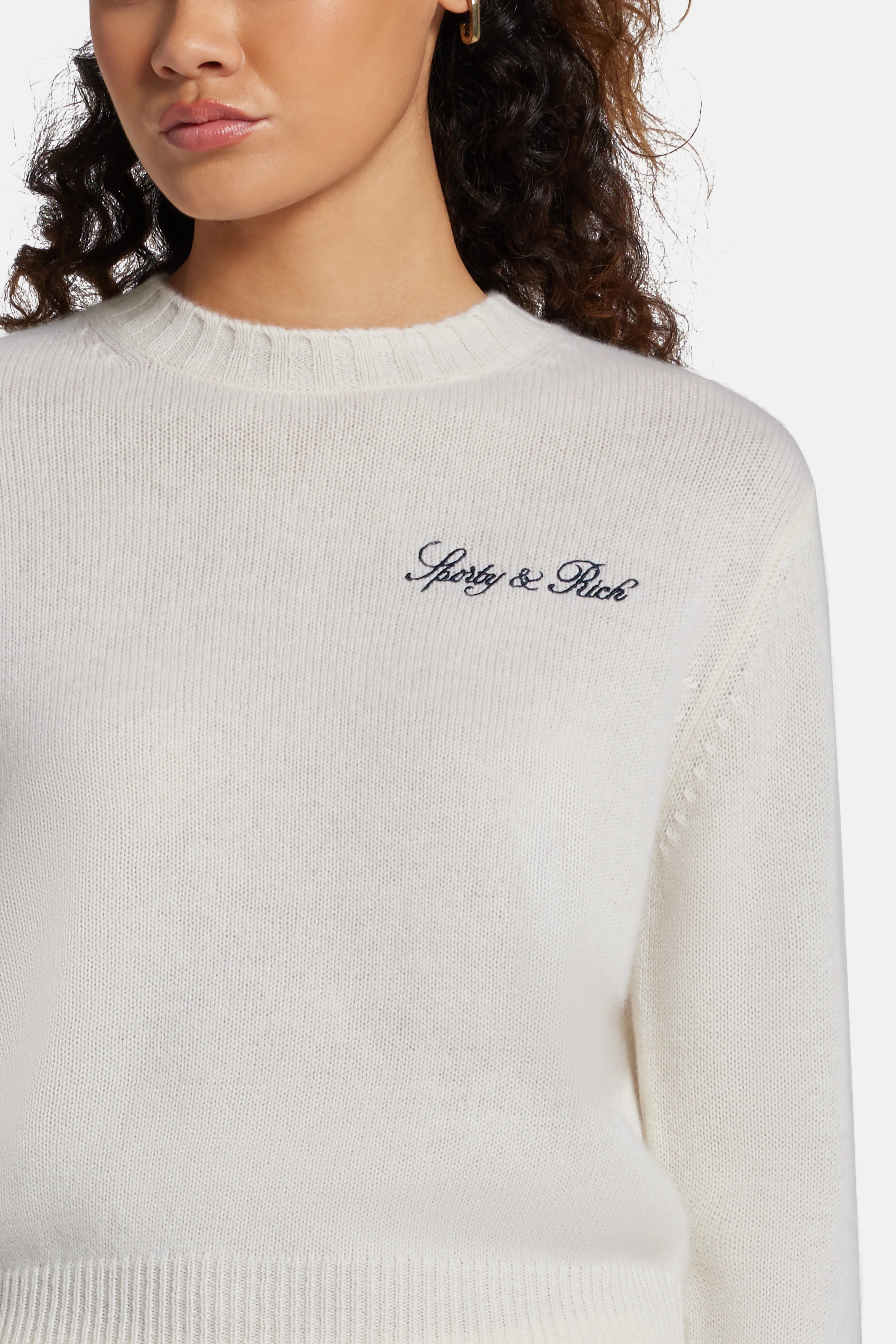 Vendome Script Logo Cashmere Crewneck Sweatshirt in White