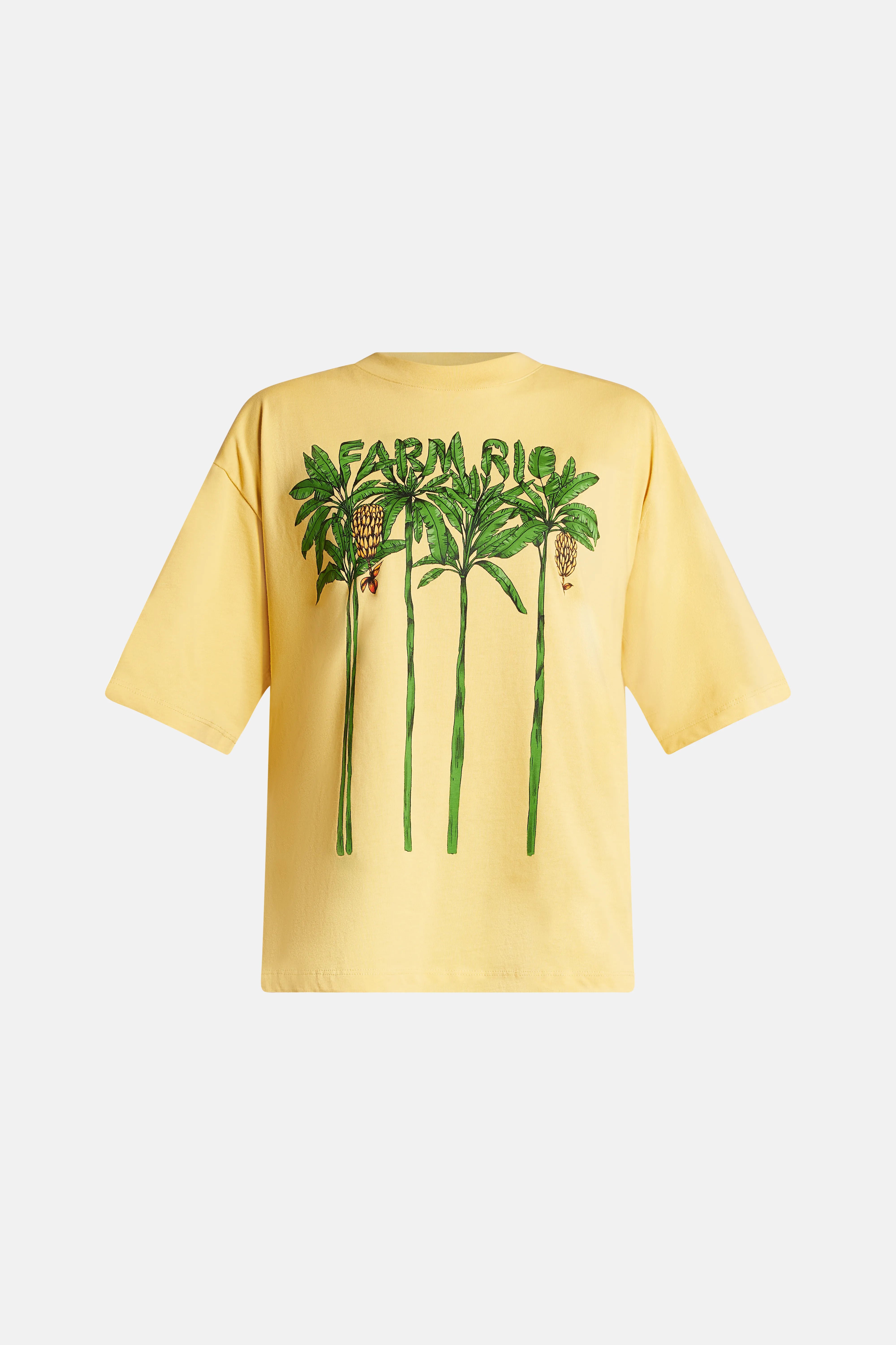 Pleated Print Cotton Round Neck T-Shirt in Yellow and Green