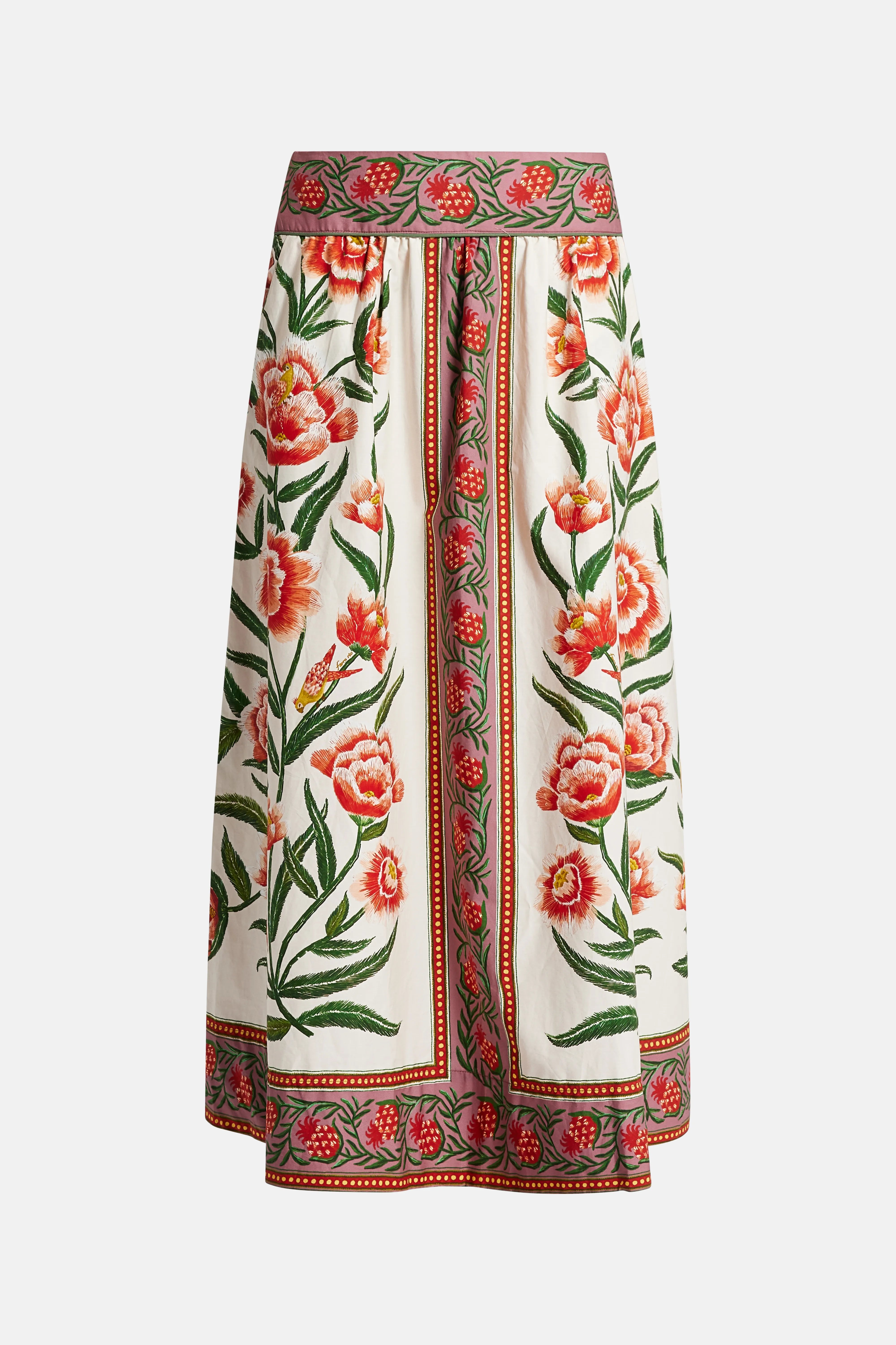 Ainika Delicate Floral Cotton Midi Skirt in White and Orange