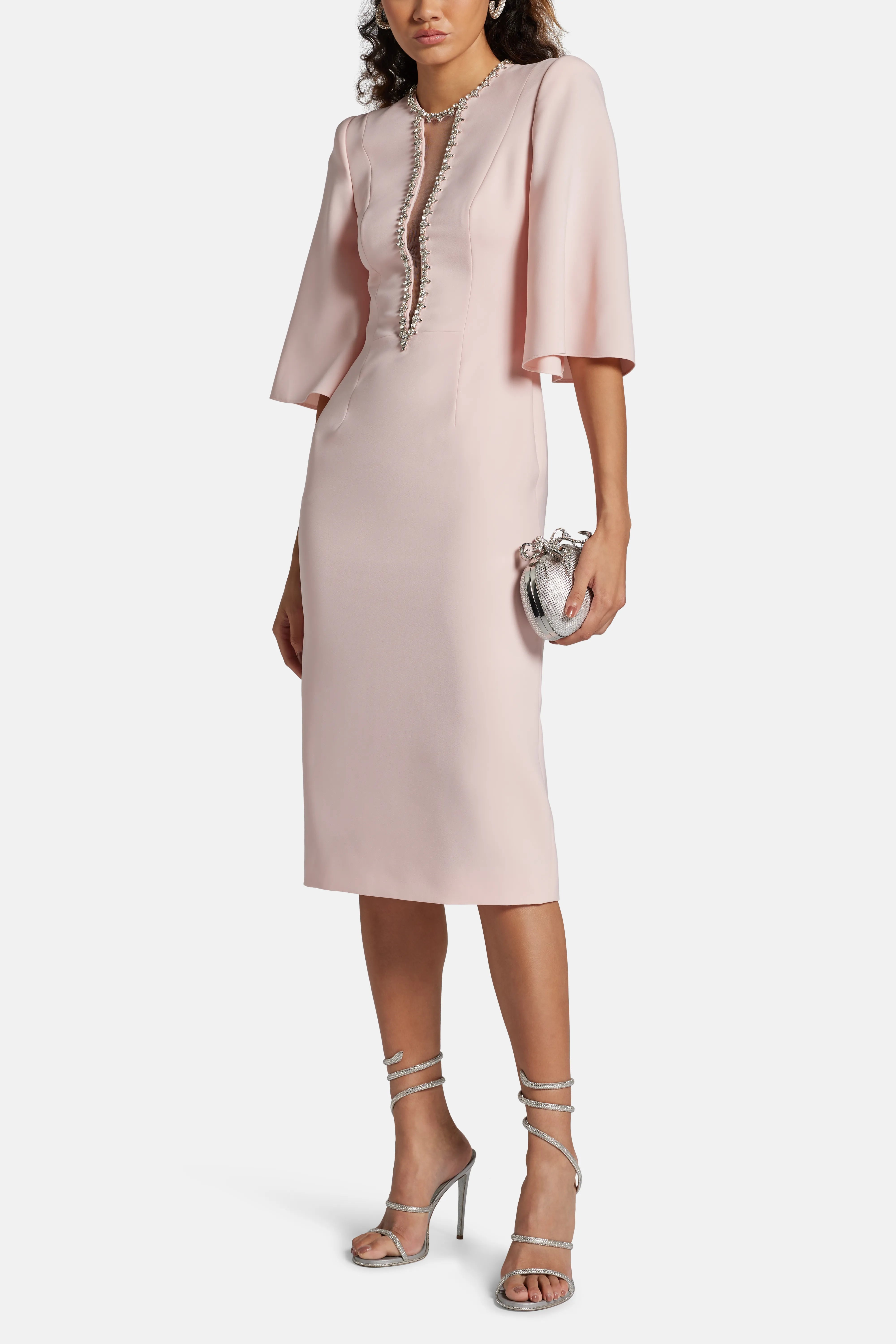 Grace Embellished Cocktail Midi Dress in Pink