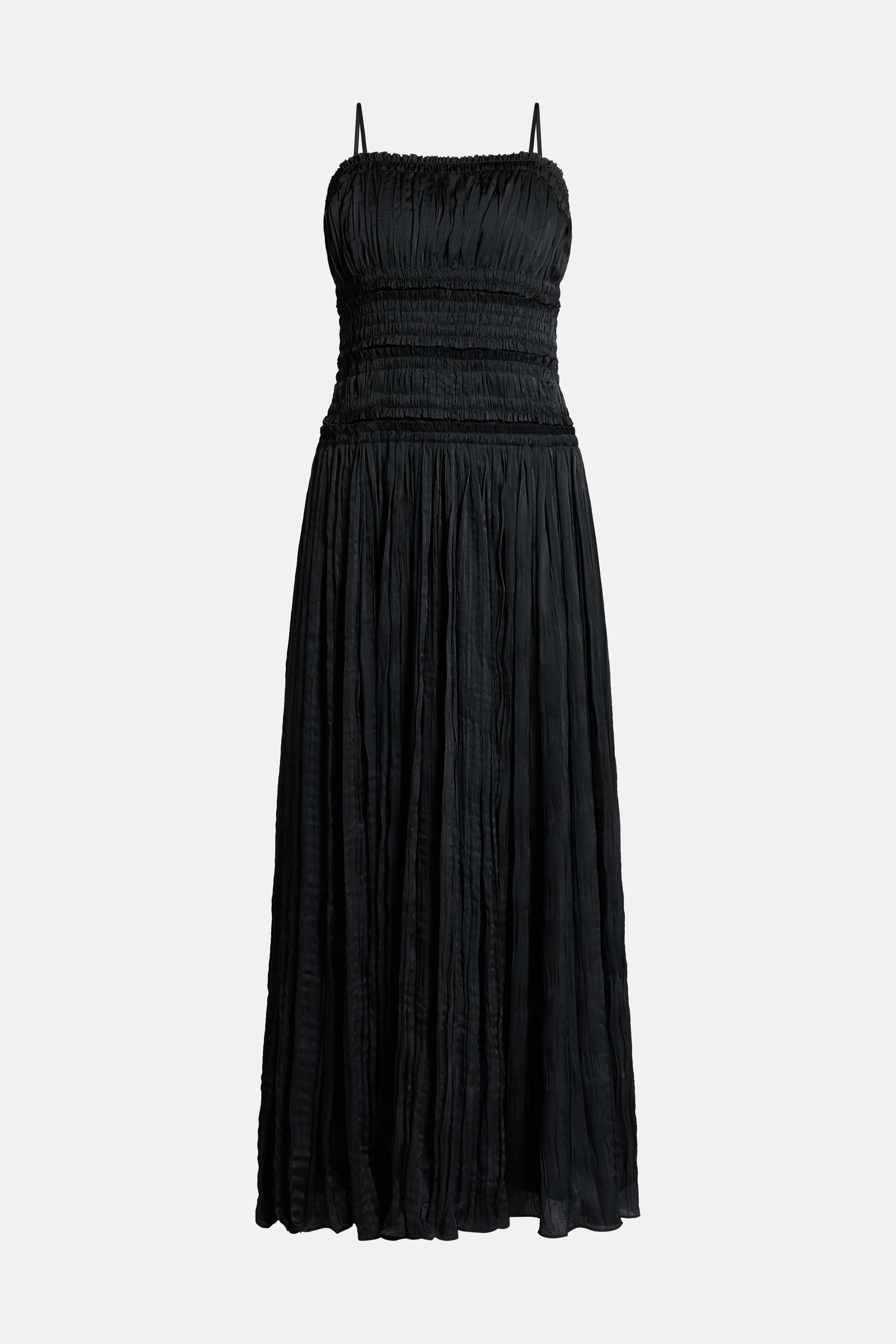 Dewdrop Layered Sleeveless Satin Dress in Black