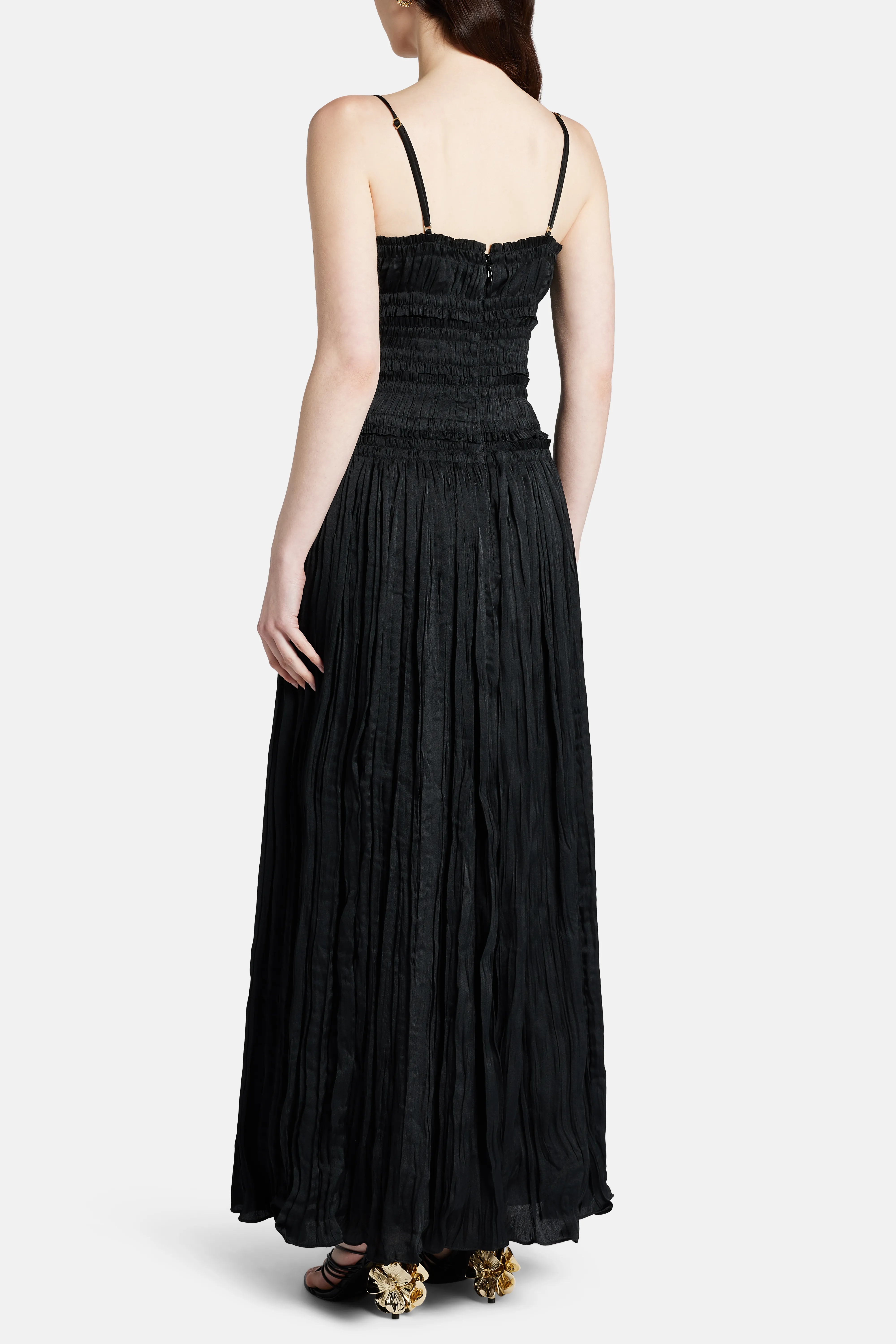 Dewdrop Layered Sleeveless Satin Dress in Black