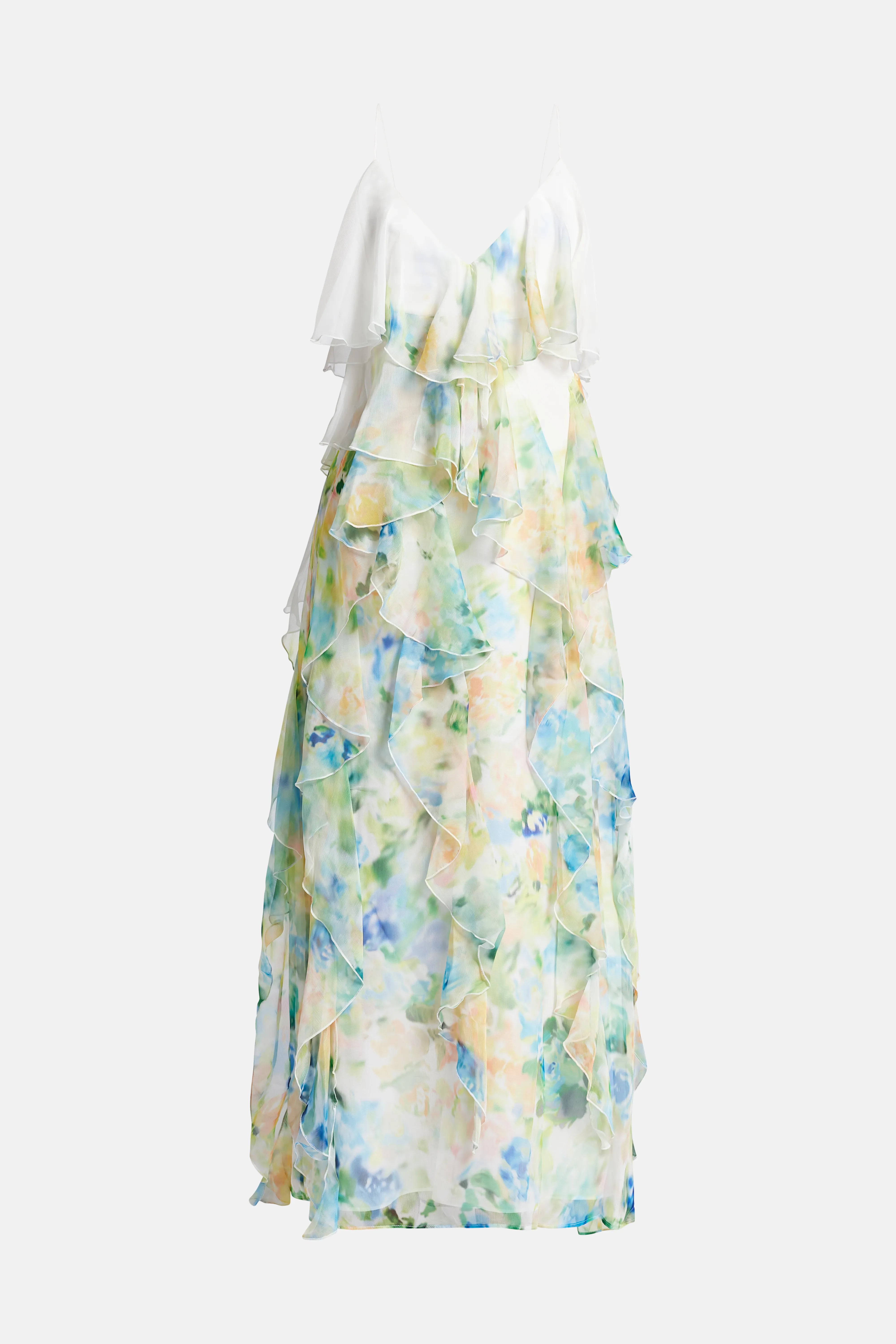 Dreamscape Frill Sleeveless Floral Midi Dress in White