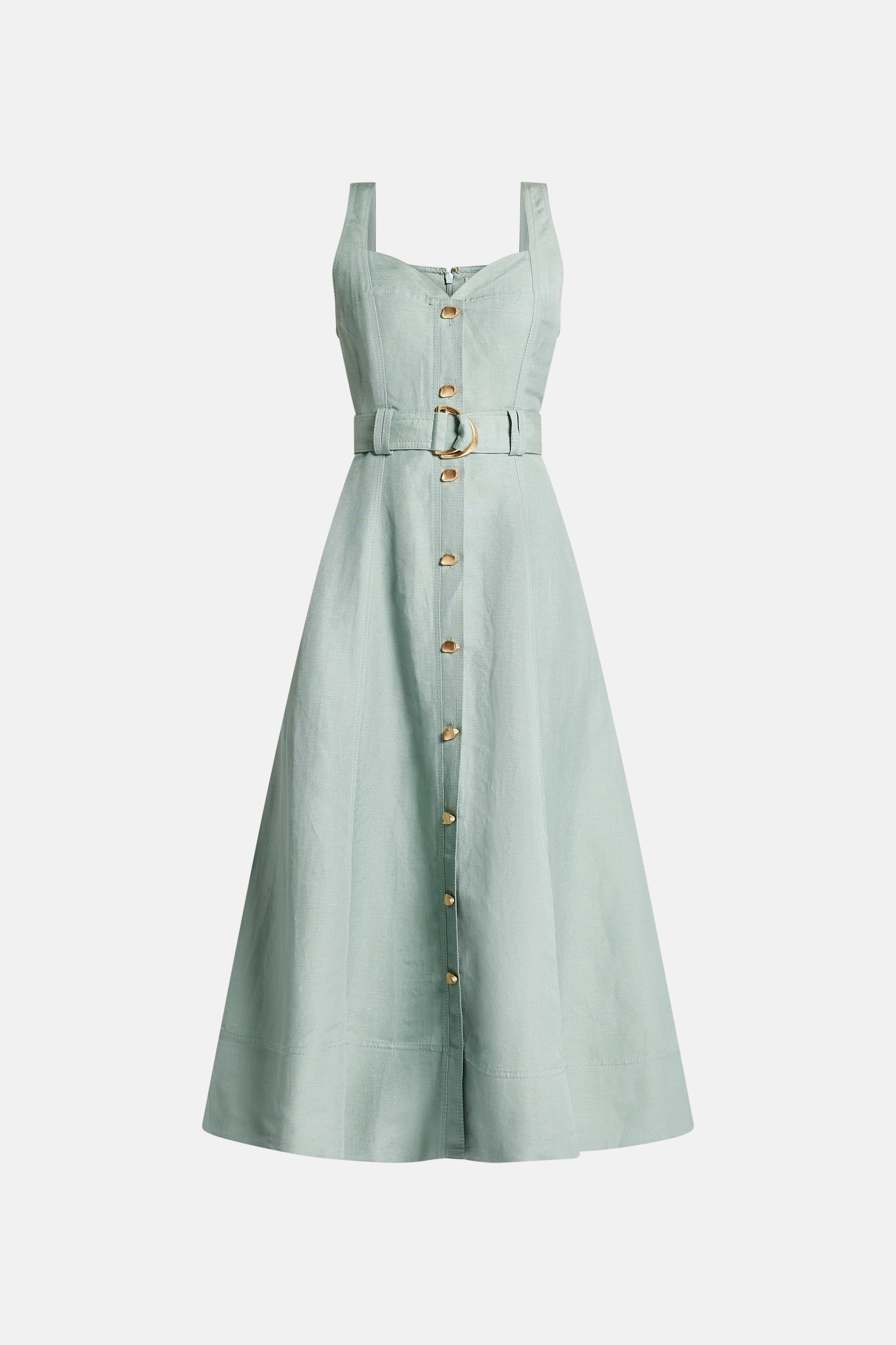 Clay Belted Linen Midi Dress in Green