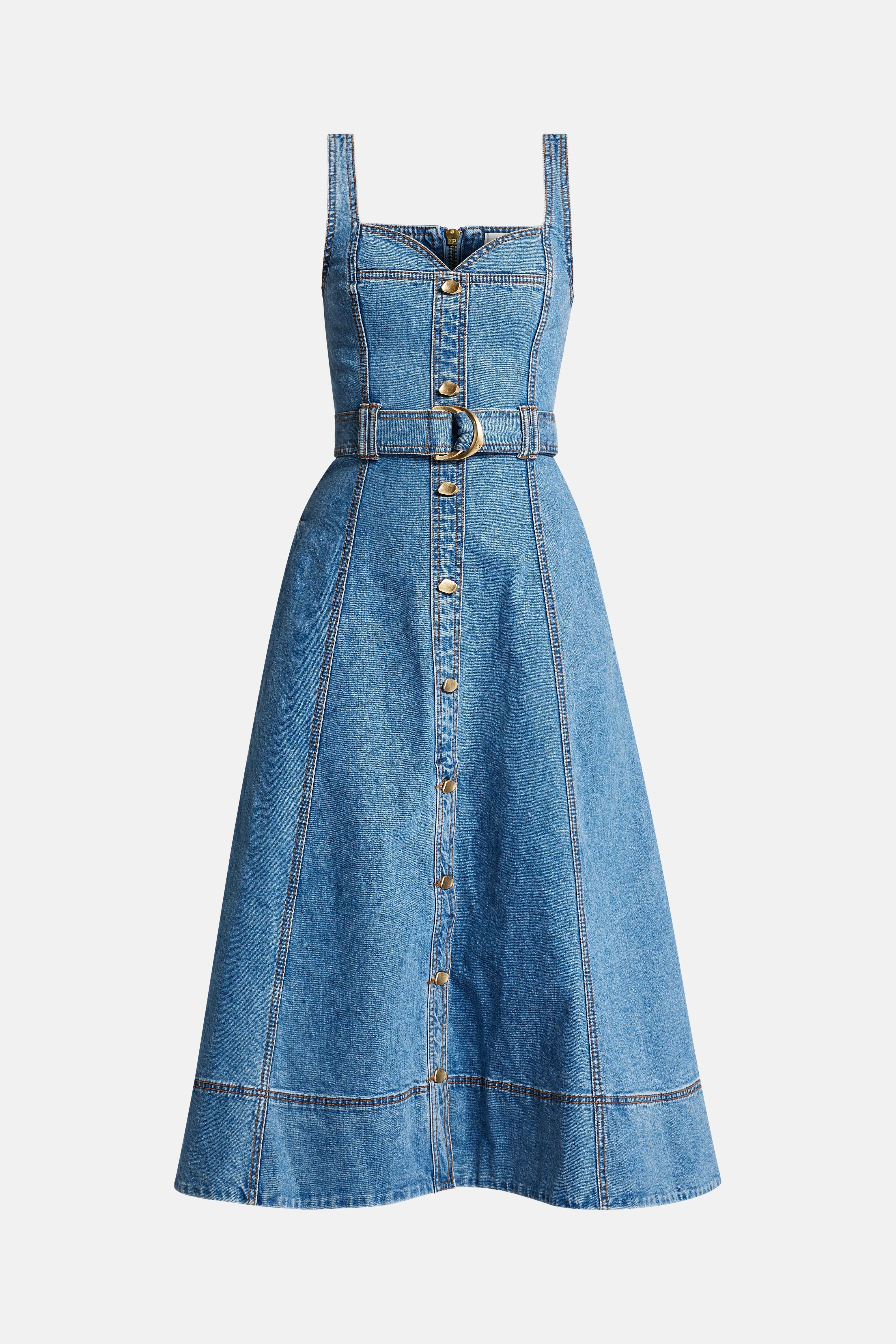 Clay Sleeveless Denim Cotton Midi Dress in Blue