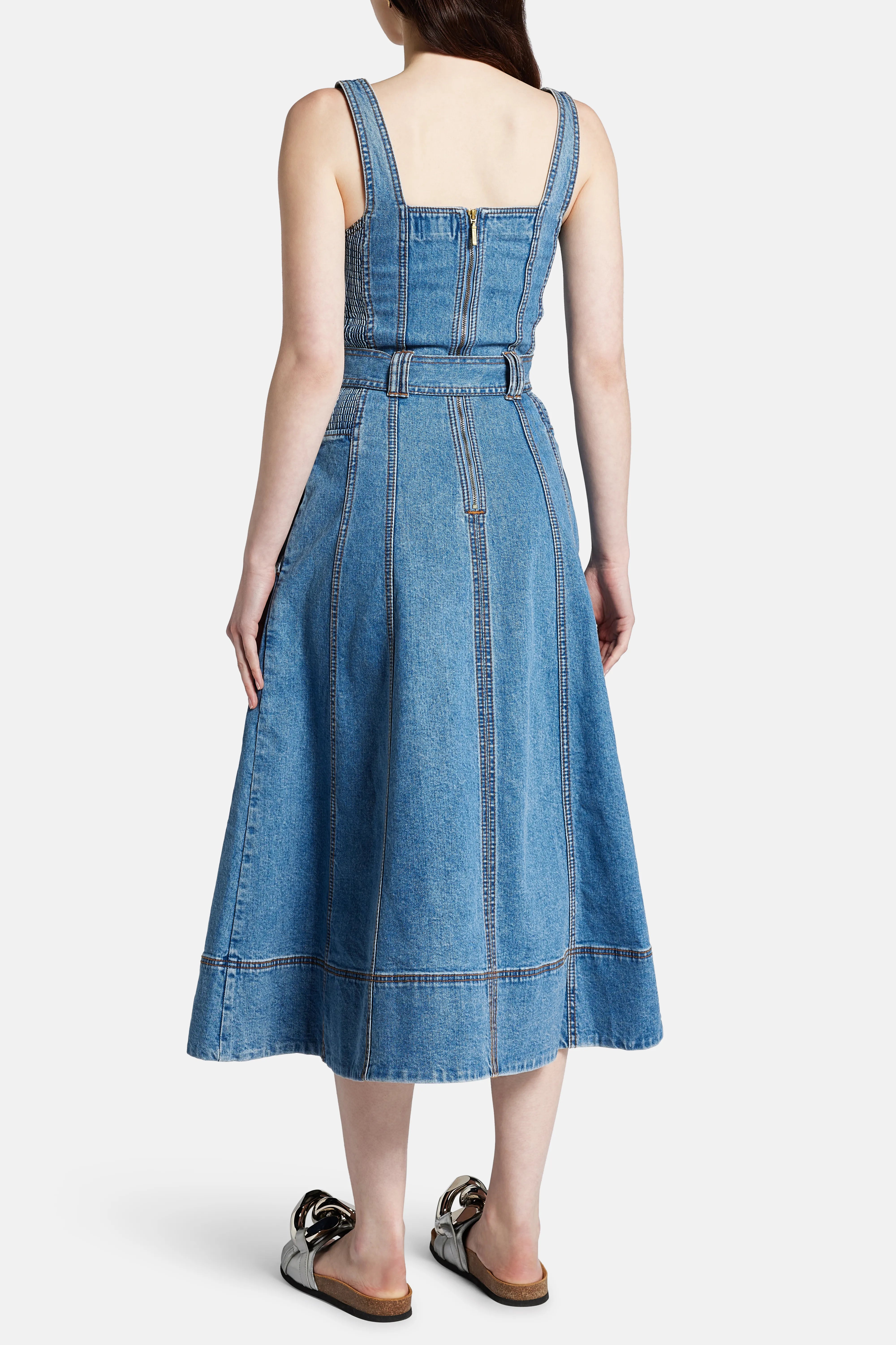 Clay Sleeveless Denim Cotton Midi Dress in Blue