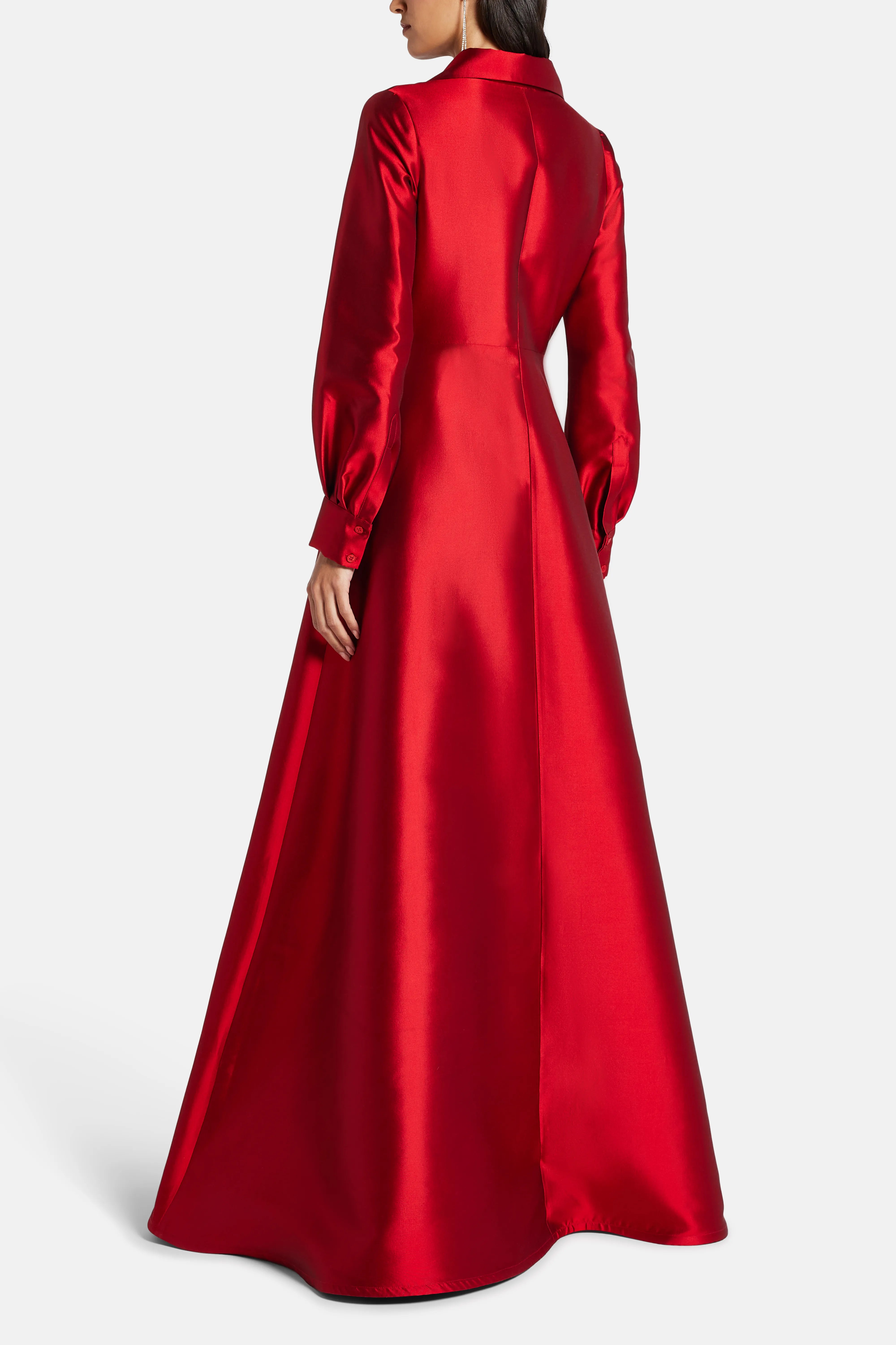 Collared Shirt Silk Blend Evening Gown in Red