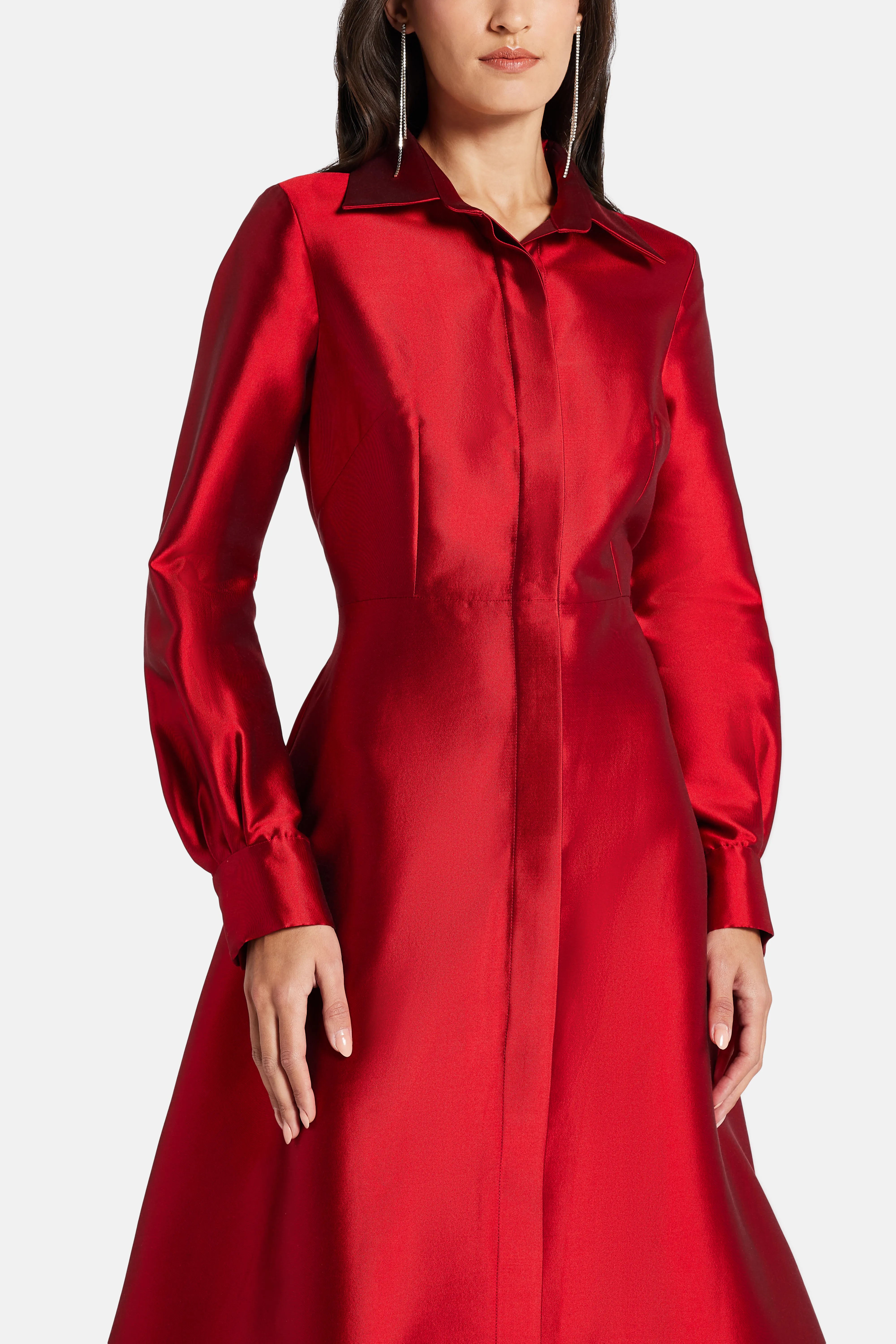 Collared Shirt Silk Blend Evening Gown in Red