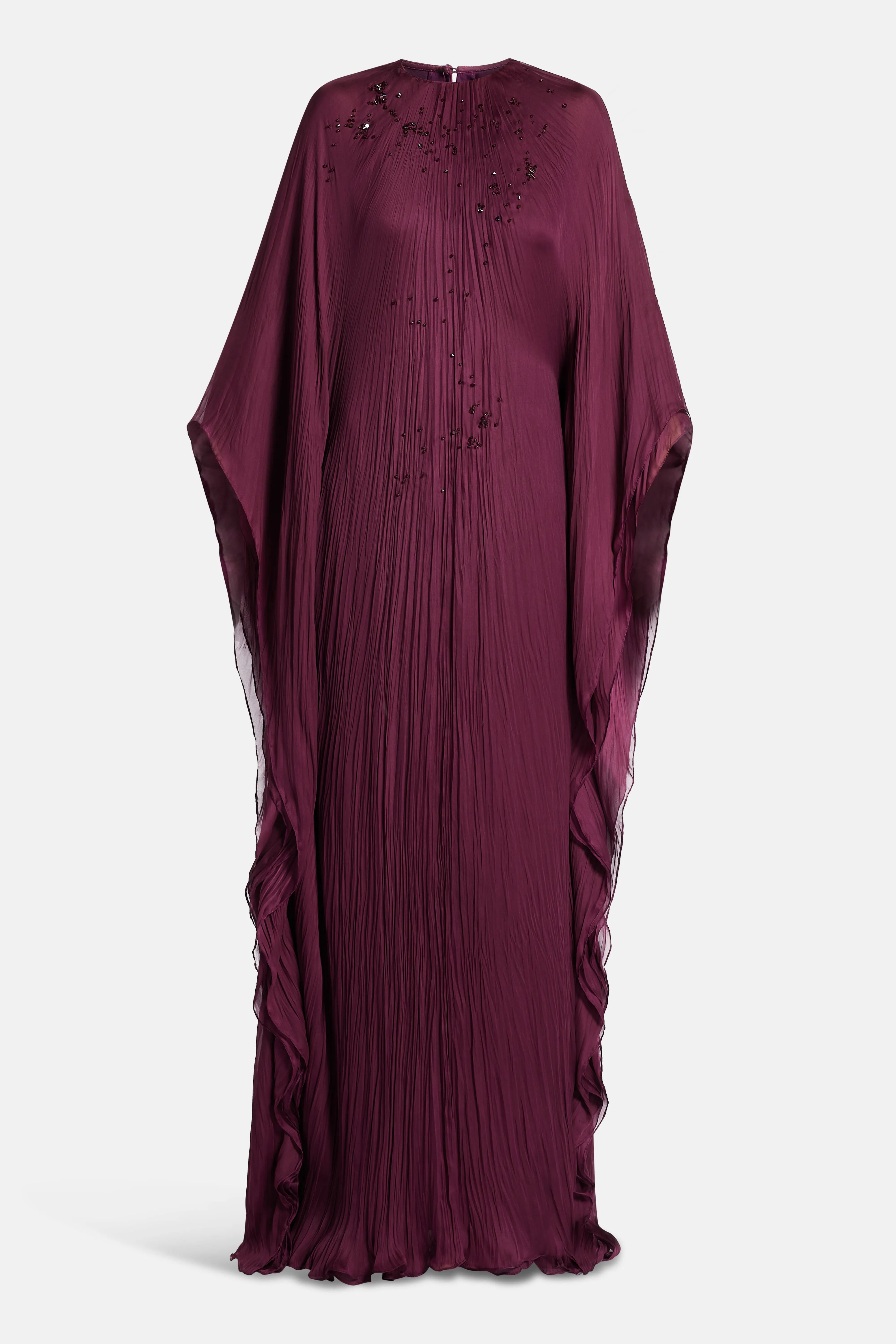 Sequins Silk and Chiffon Blend Kaftan in Burgundy