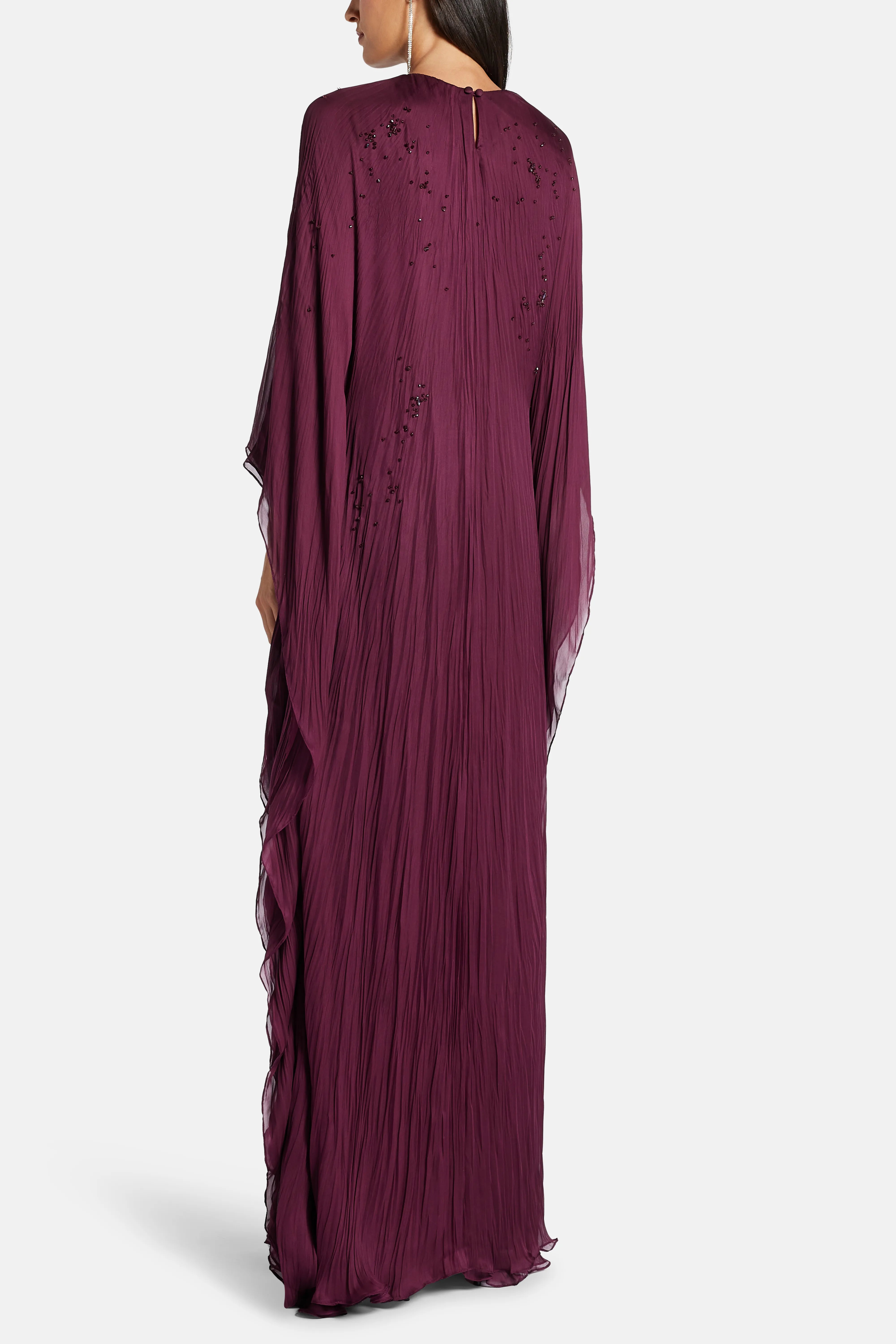 Sequins Silk and Chiffon Blend Kaftan in Burgundy