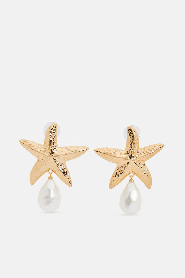 Mottled Sea Star Pearl Stud Earrings in Gold