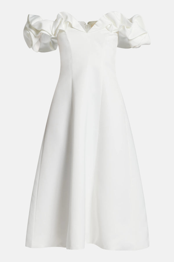 Annie Off Shoulder Frill Midi Dress in White