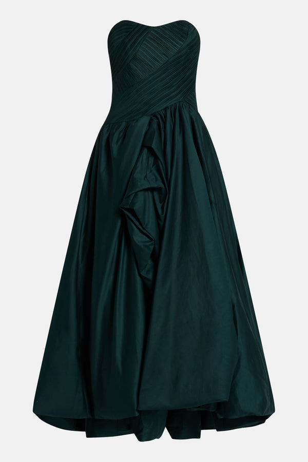 Off Shoulder Spatial Cotton Maxi Dress in Green