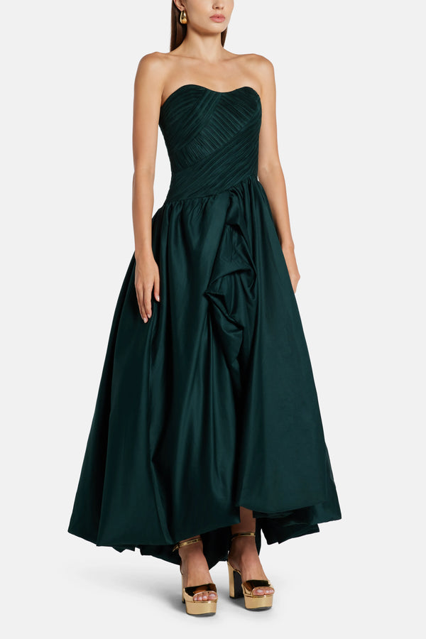 Off Shoulder Spatial Cotton Maxi Dress in Green