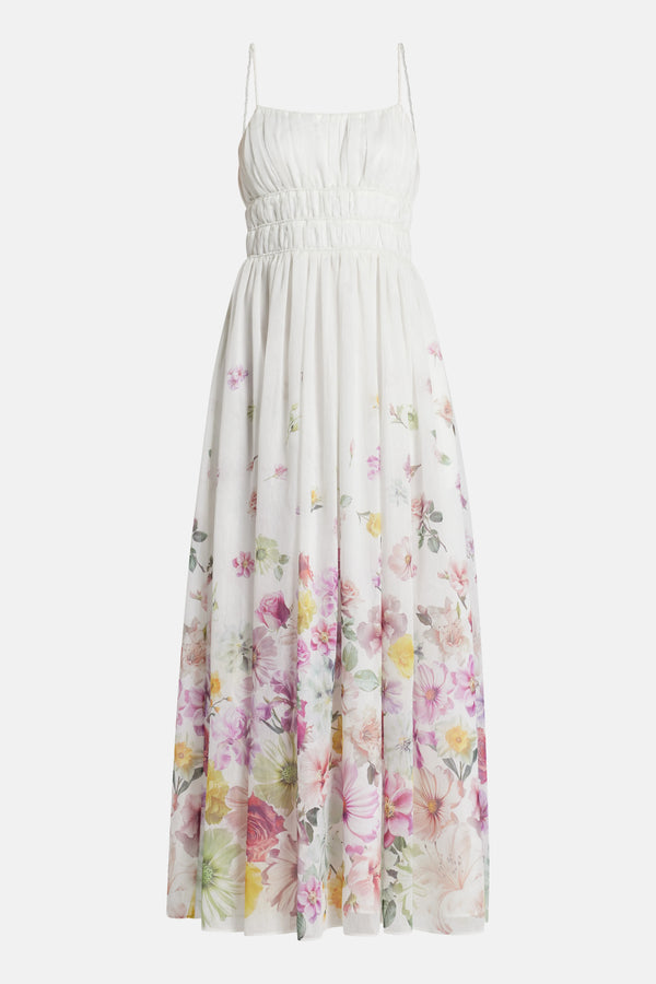 Fleur Patterned Linen Maxi Dress in White