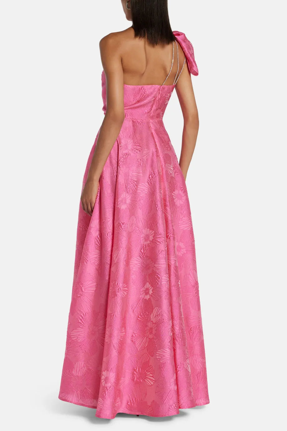 Anemone Jacquard One Shoulder Maxi Dress in Pink
