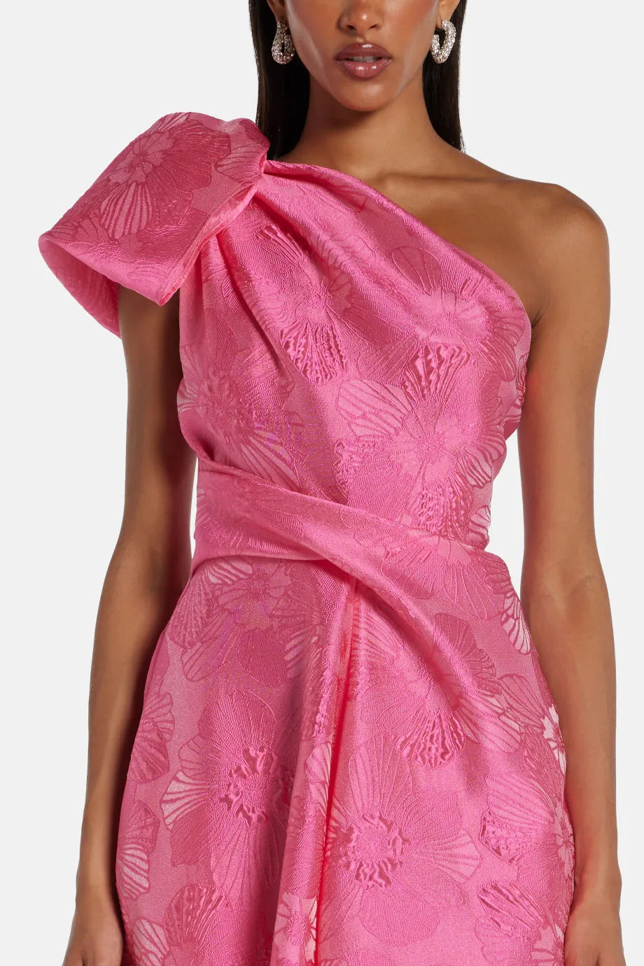 Anemone Jacquard One Shoulder Maxi Dress in Pink