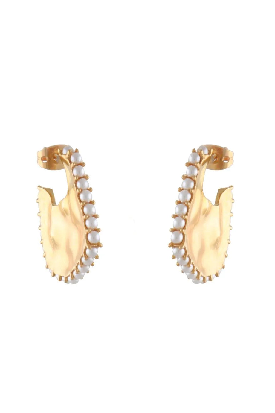 Mini Statement Earrings with White Pearls in Gold