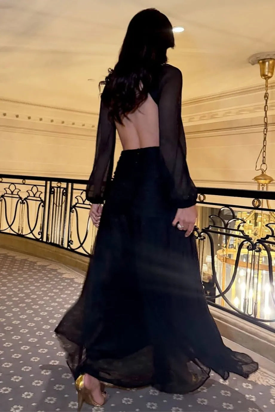 Goddess Low Neck Cut Out Maxi Dress in Black