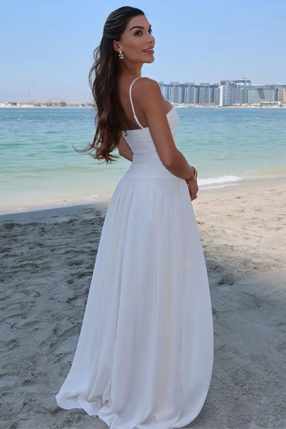 Tiered Scallop Detail Tie Back Maxi Dress in White